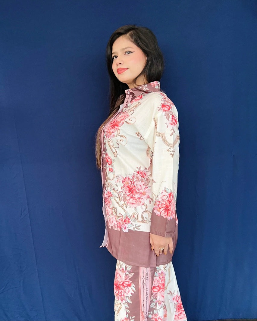 Designer Co-Ord Set | Women’s Floral Shirt and Pant Matching Set