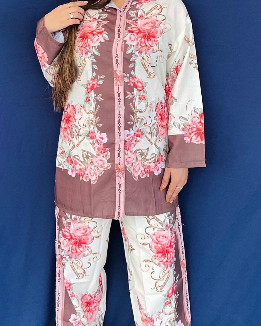 Designer Co-Ord Set | Women’s Floral Shirt and Pant Matching Set