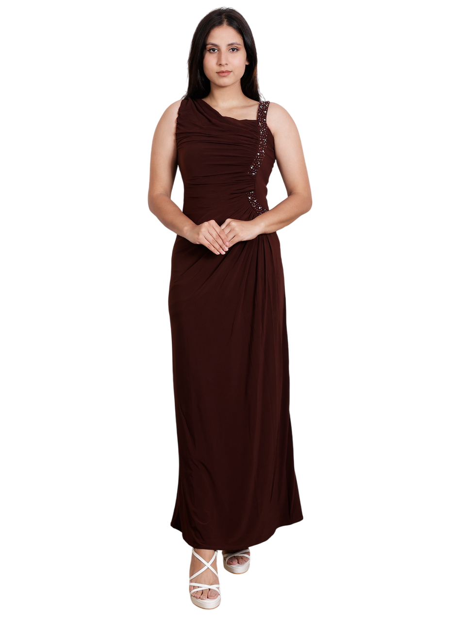 Dream Design Elegant Sleeveless Long Evening Gown with Rhinestone Embellishments β Formal & Party Wear Dress