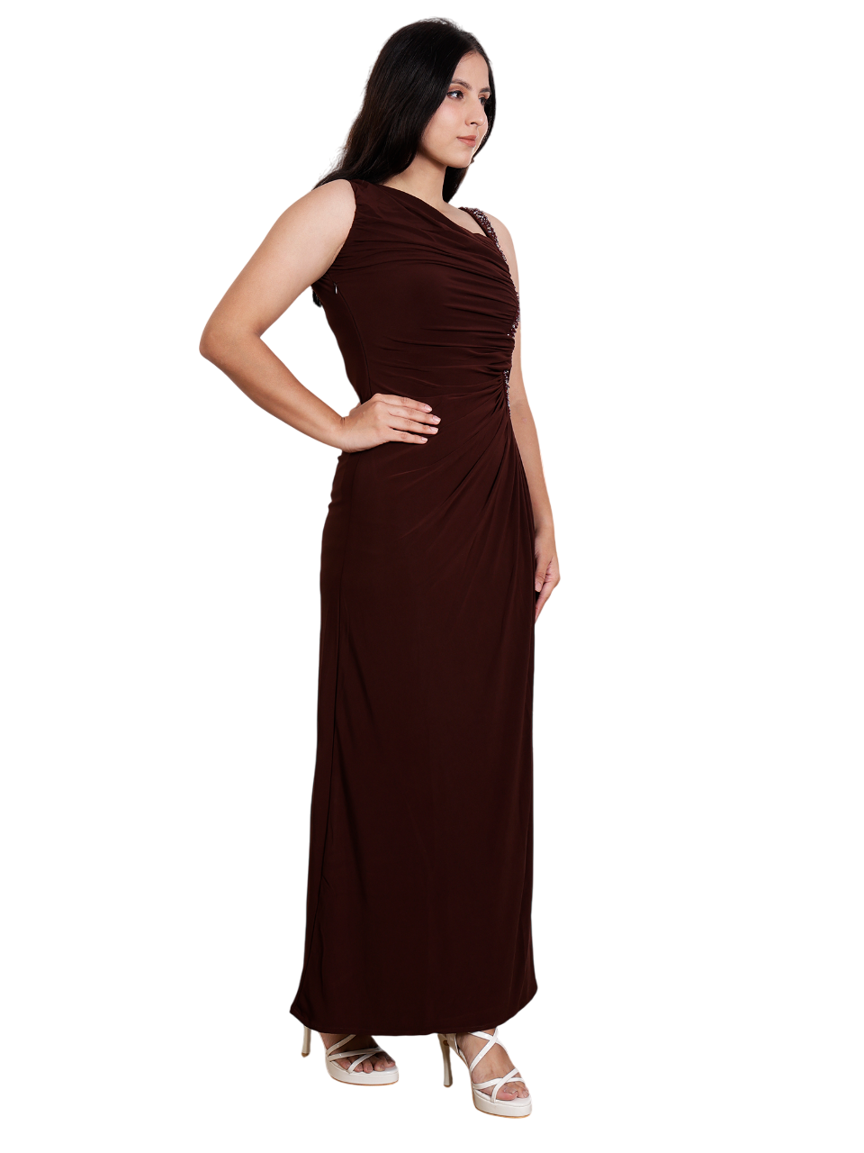 Dream Design Elegant Sleeveless Long Evening Gown with Rhinestone Embellishments β Formal & Party Wear Dress