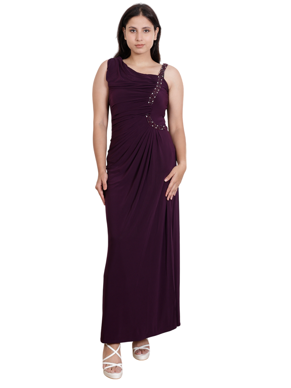 Dream Design Elegant Sleeveless Long Evening Gown with Rhinestone Embellishments β Formal & Party Wear Dress