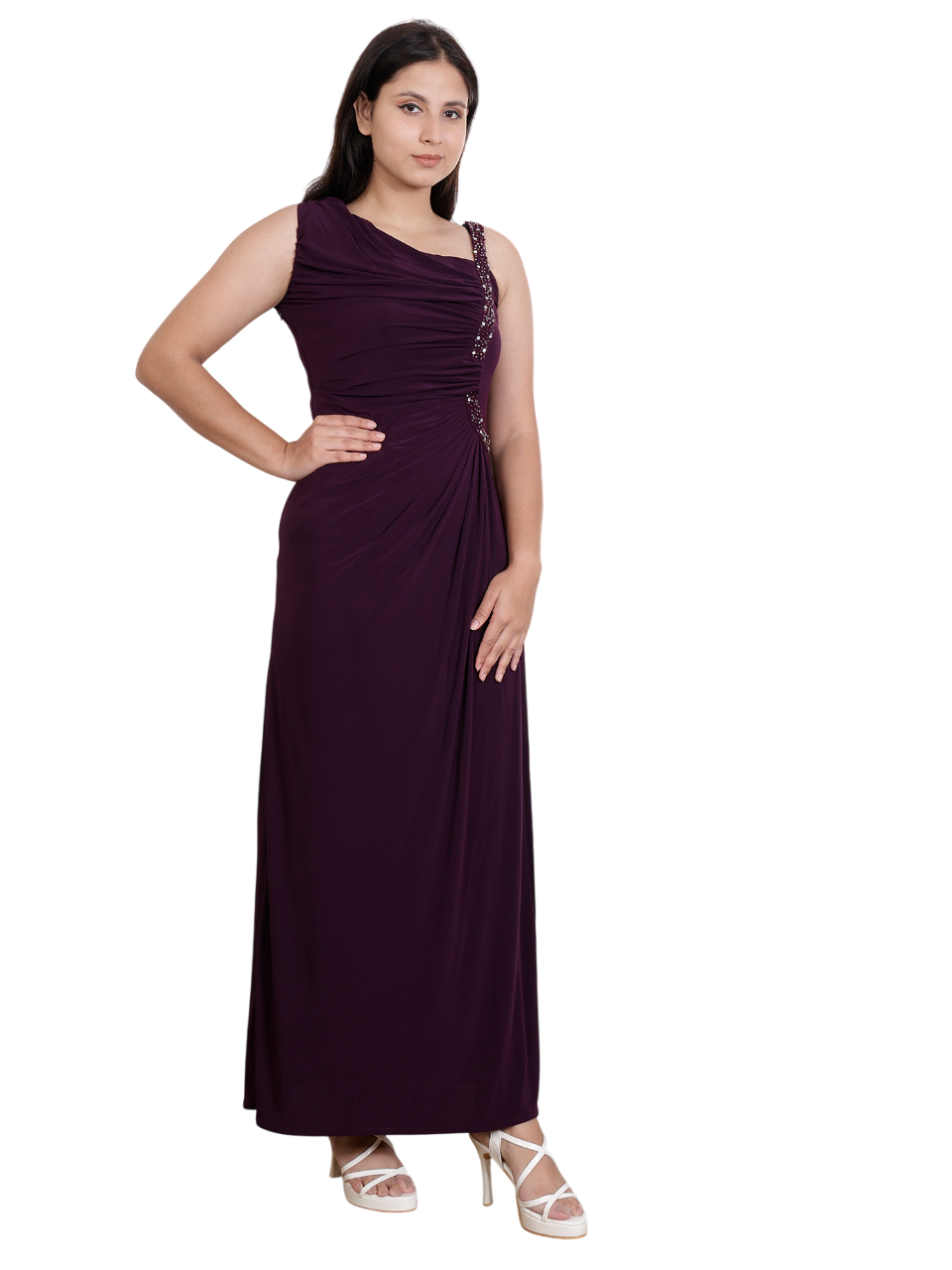 Dream Design Elegant Sleeveless Long Evening Gown with Rhinestone Embellishments β Formal & Party Wear Dress