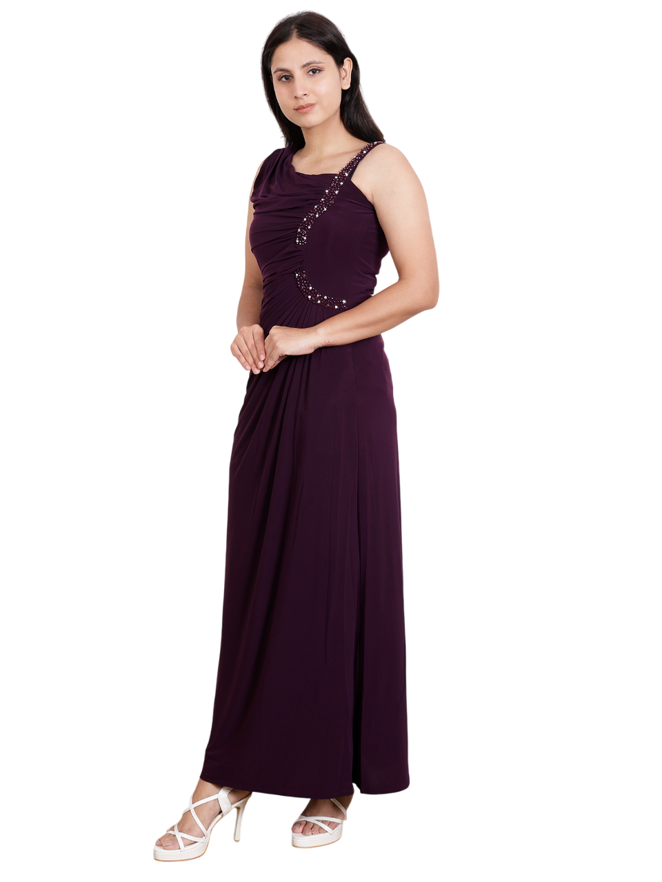 Dream Design Elegant Sleeveless Long Evening Gown with Rhinestone Embellishments β Formal & Party Wear Dress
