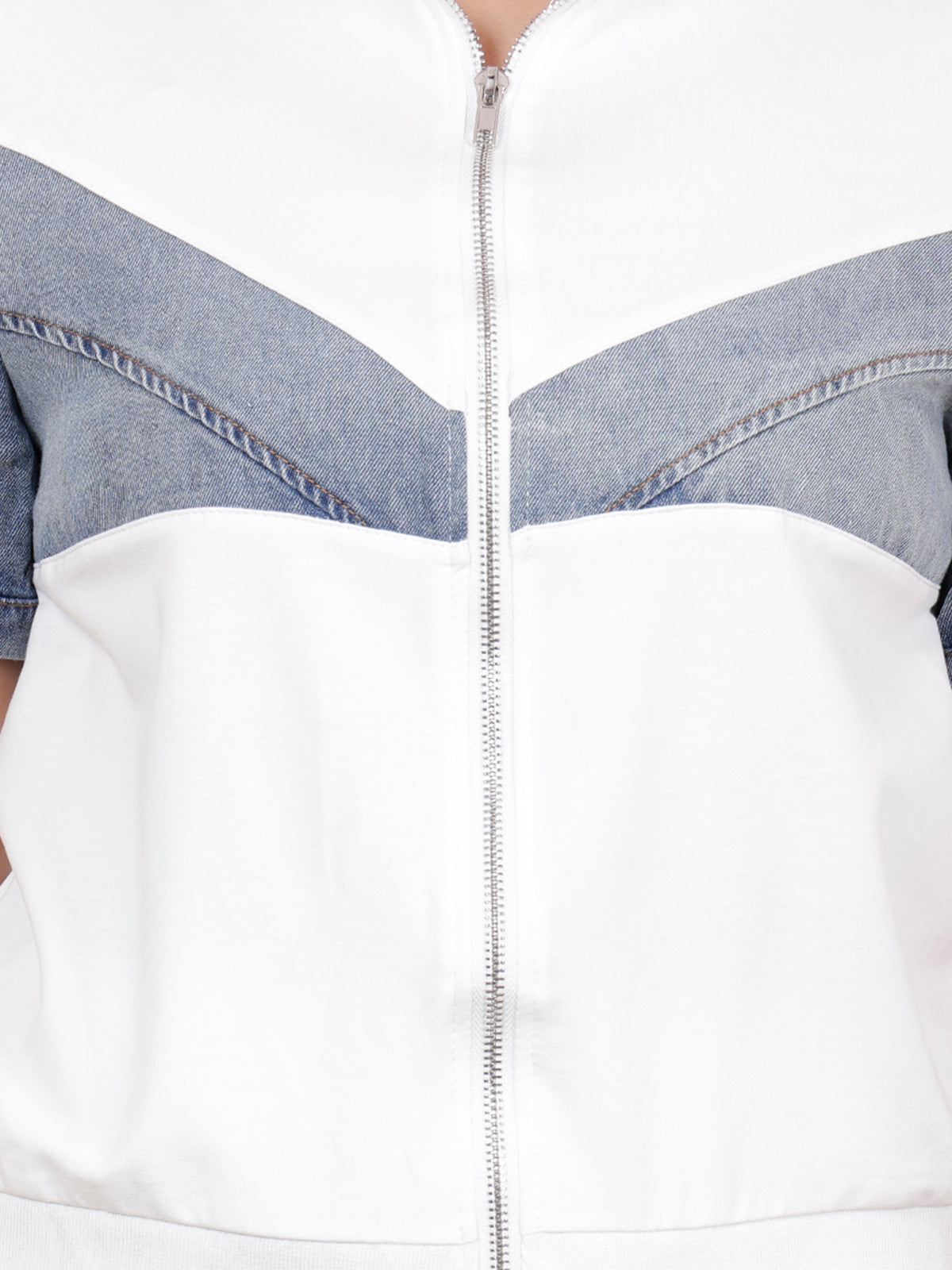 Dream Design Women's Denim Patch Zipper Co-Ord Set β Short Sleeve Top & Knee-Length Skirt with Back Pocket & Side Slit β Trendy Casual Wear
