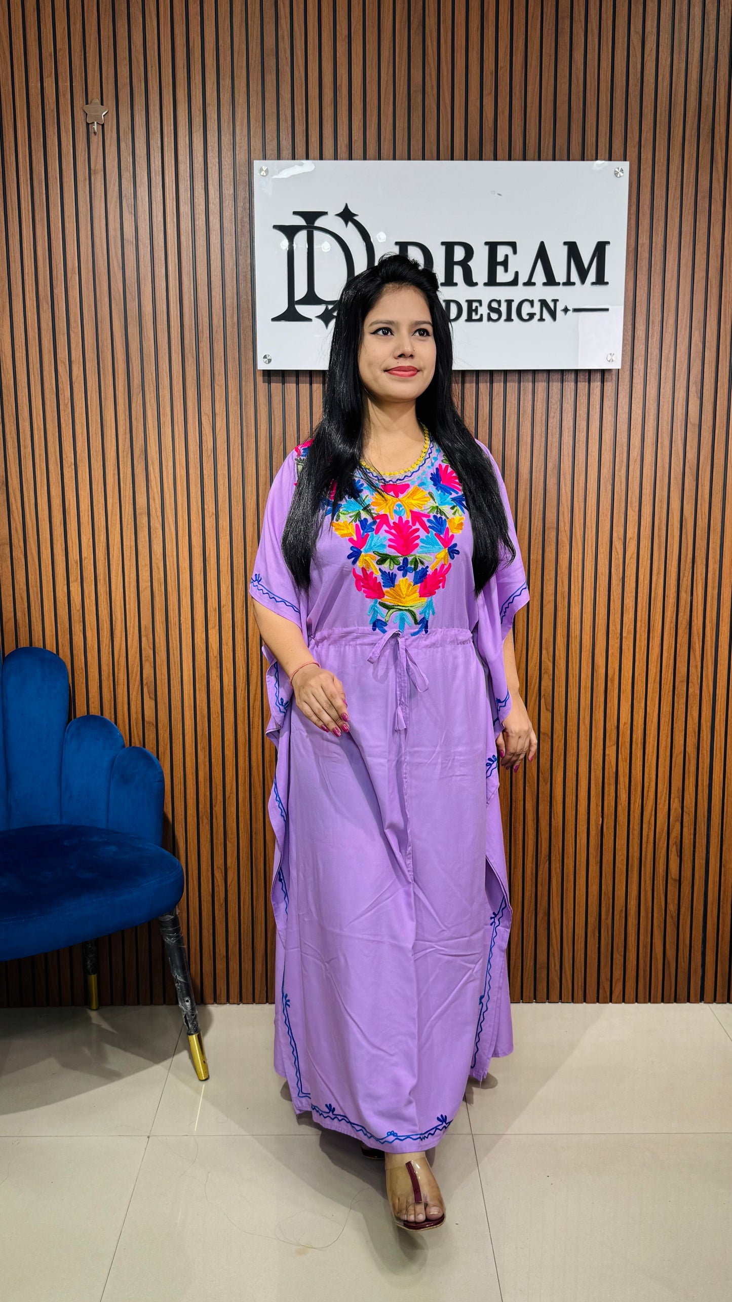 Women’s Embroidered Kaftan Dress | Elegant Ethnic Lounge Wear