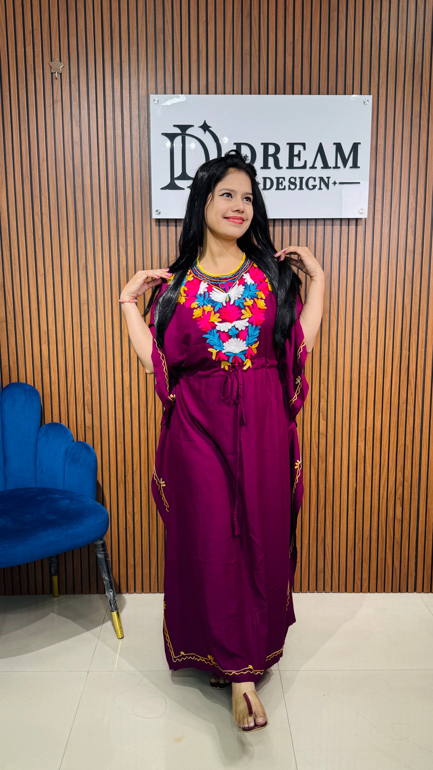 Women’s Embroidered Kaftan Dress | Elegant Ethnic Lounge Wear