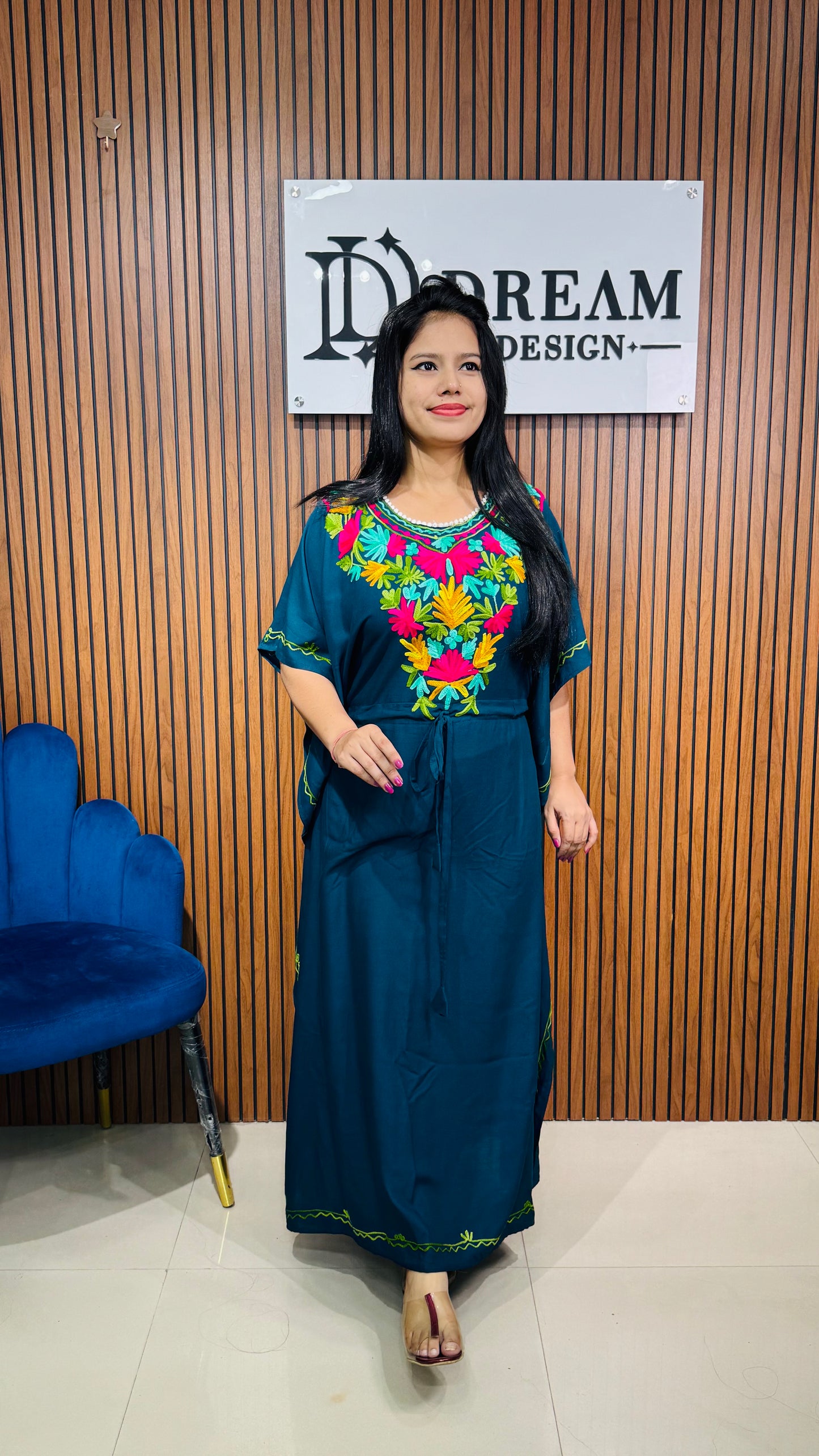 Women’s Embroidered Kaftan Dress | Elegant Ethnic Lounge Wear