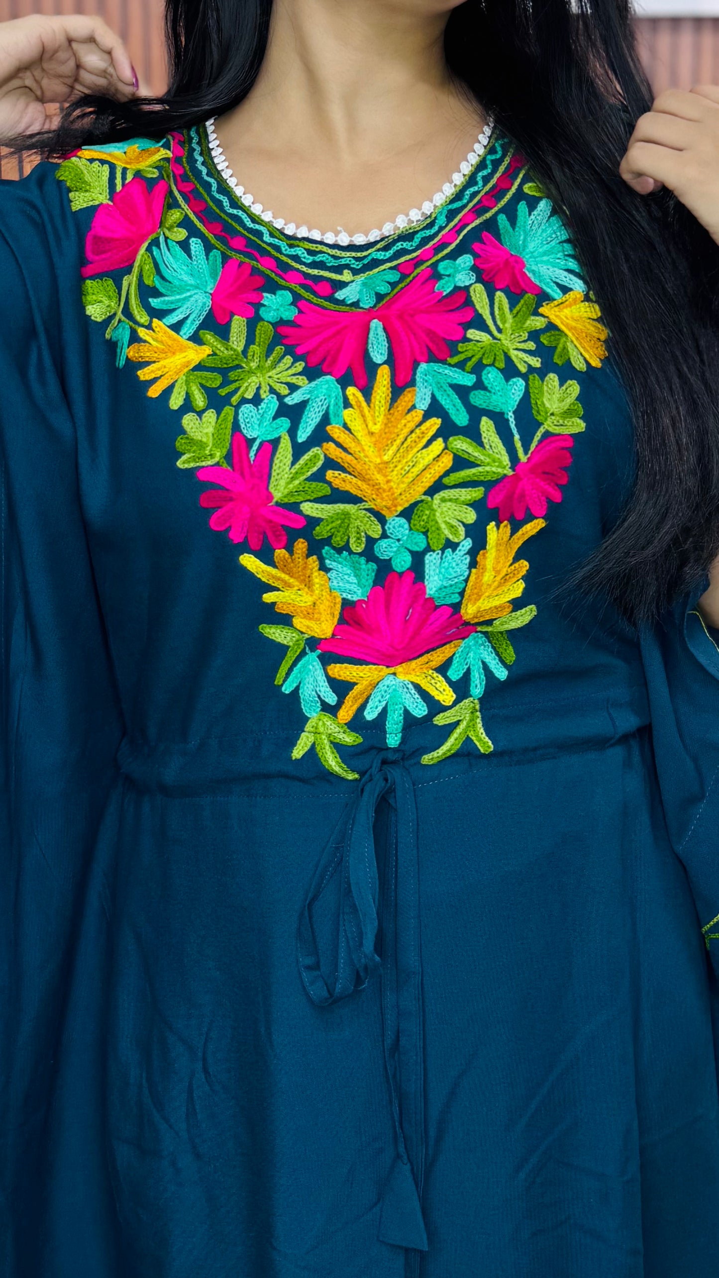 Women’s Embroidered Kaftan Dress | Elegant Ethnic Lounge Wear