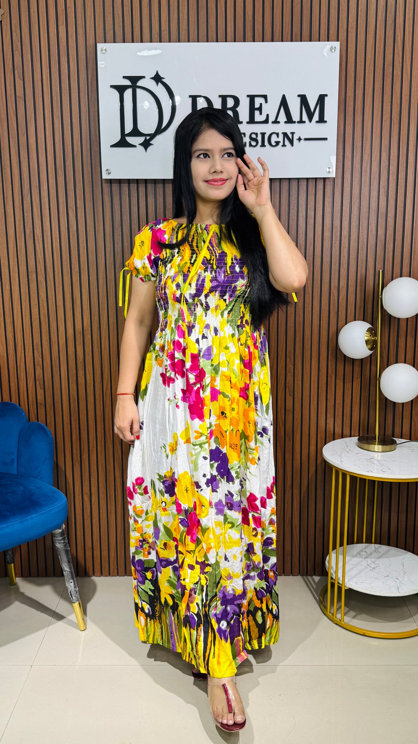 Designer Ethnic Long Dress with Floral Motifs β Casual & Festive Wear