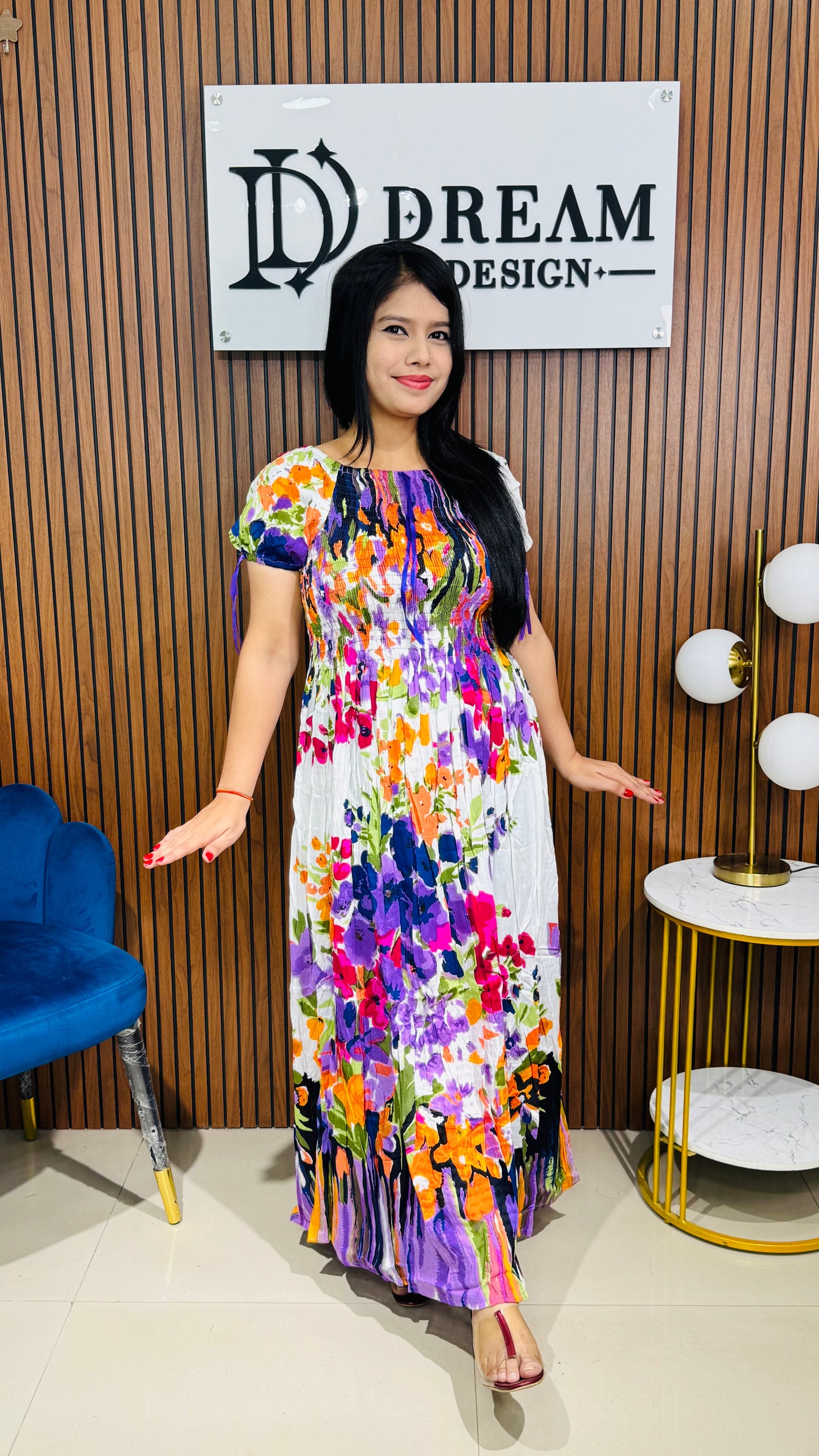 Designer Ethnic Long Dress with Floral Motifs β Casual & Festive Wear
