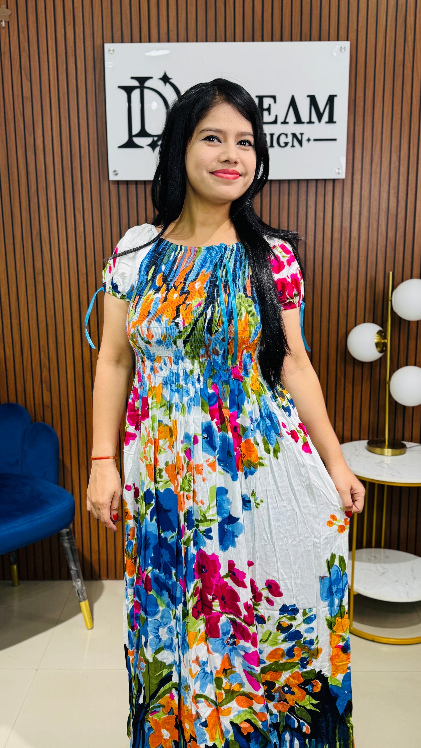 Designer Ethnic Long Dress with Floral Motifs β Casual & Festive Wear