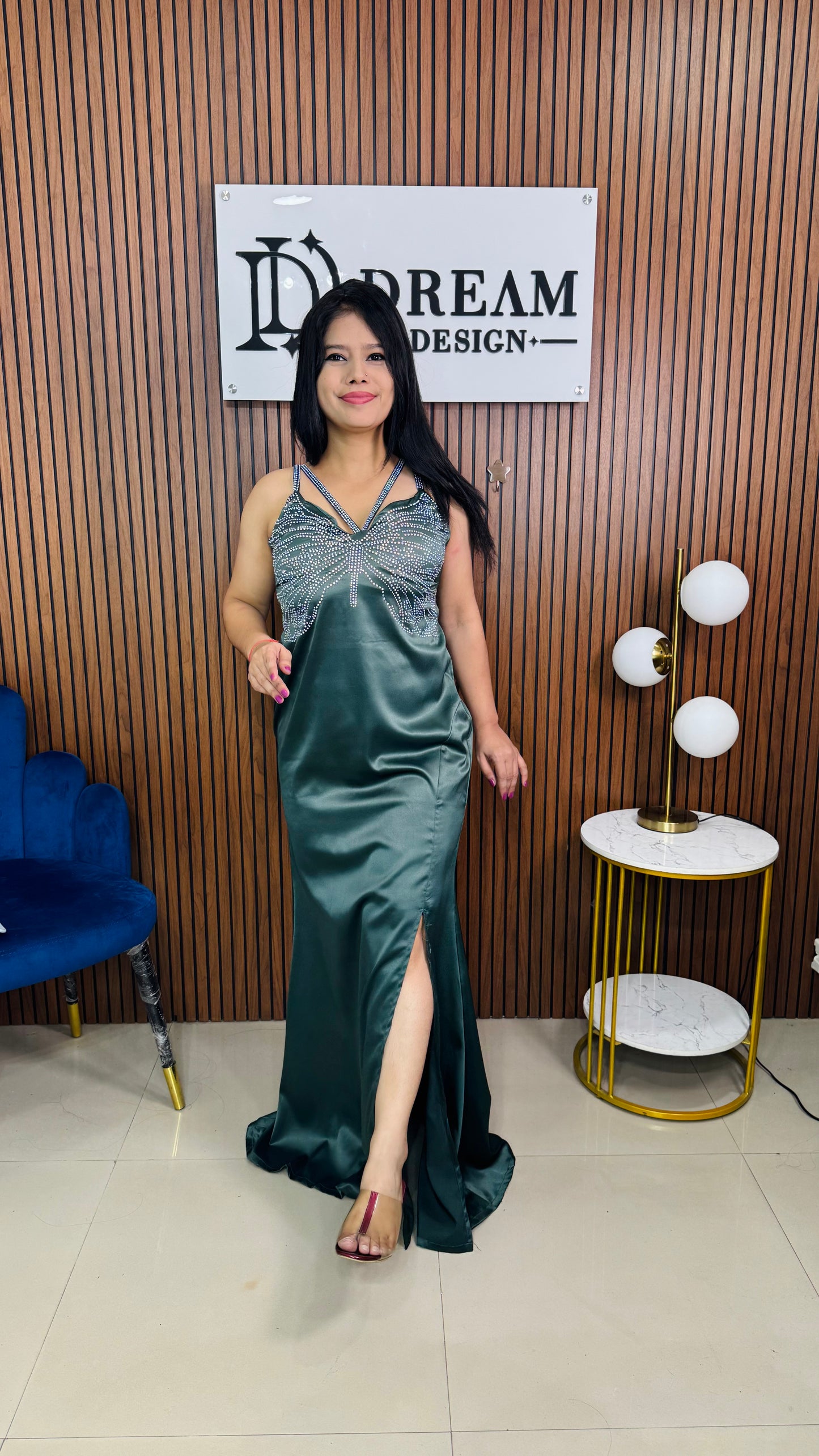 Womens Floor Length with Butterfly Design Stone Work Dress Party Wear