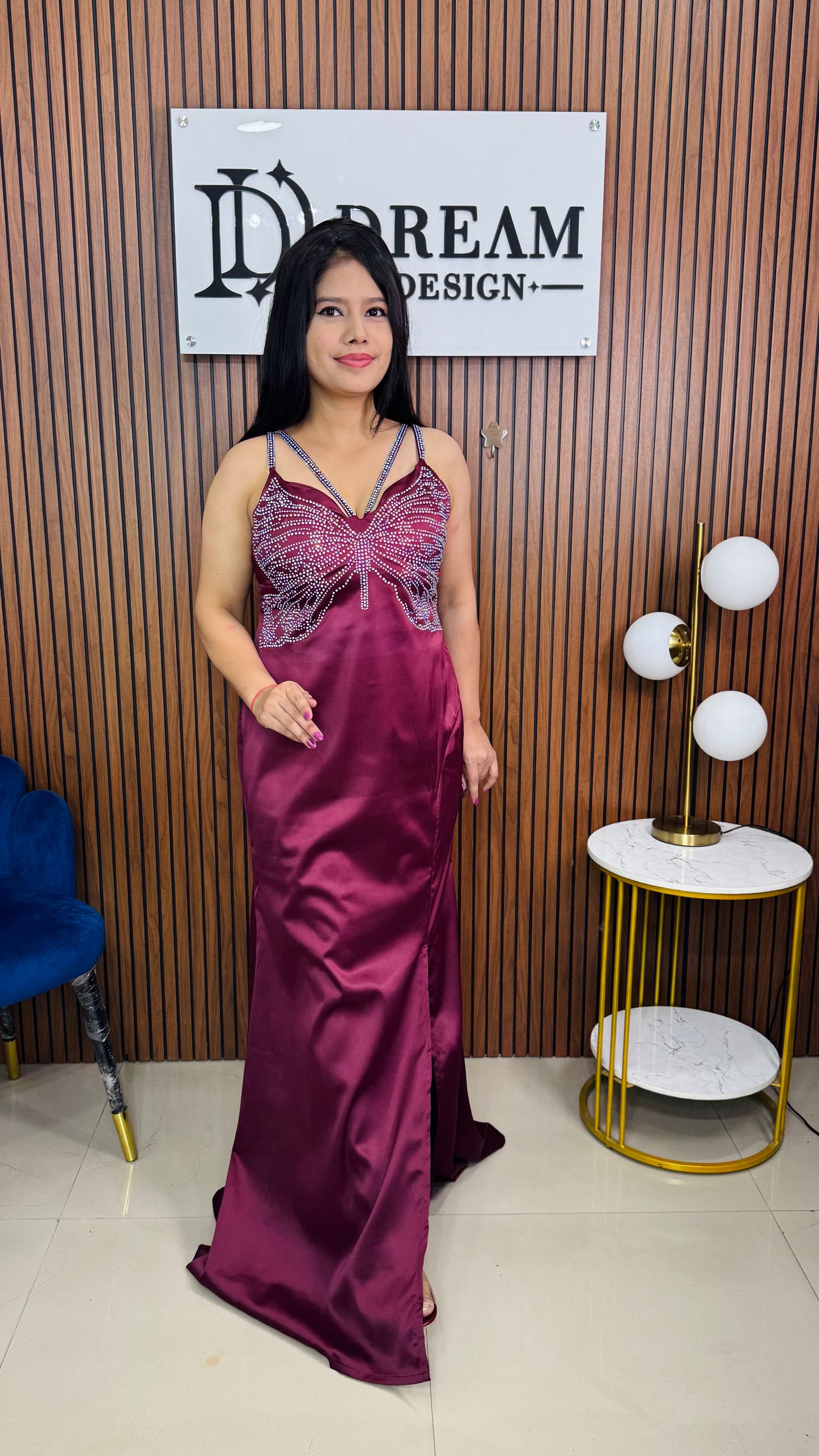 Womens Floor Length with Butterfly Design Stone Work Dress Party Wear