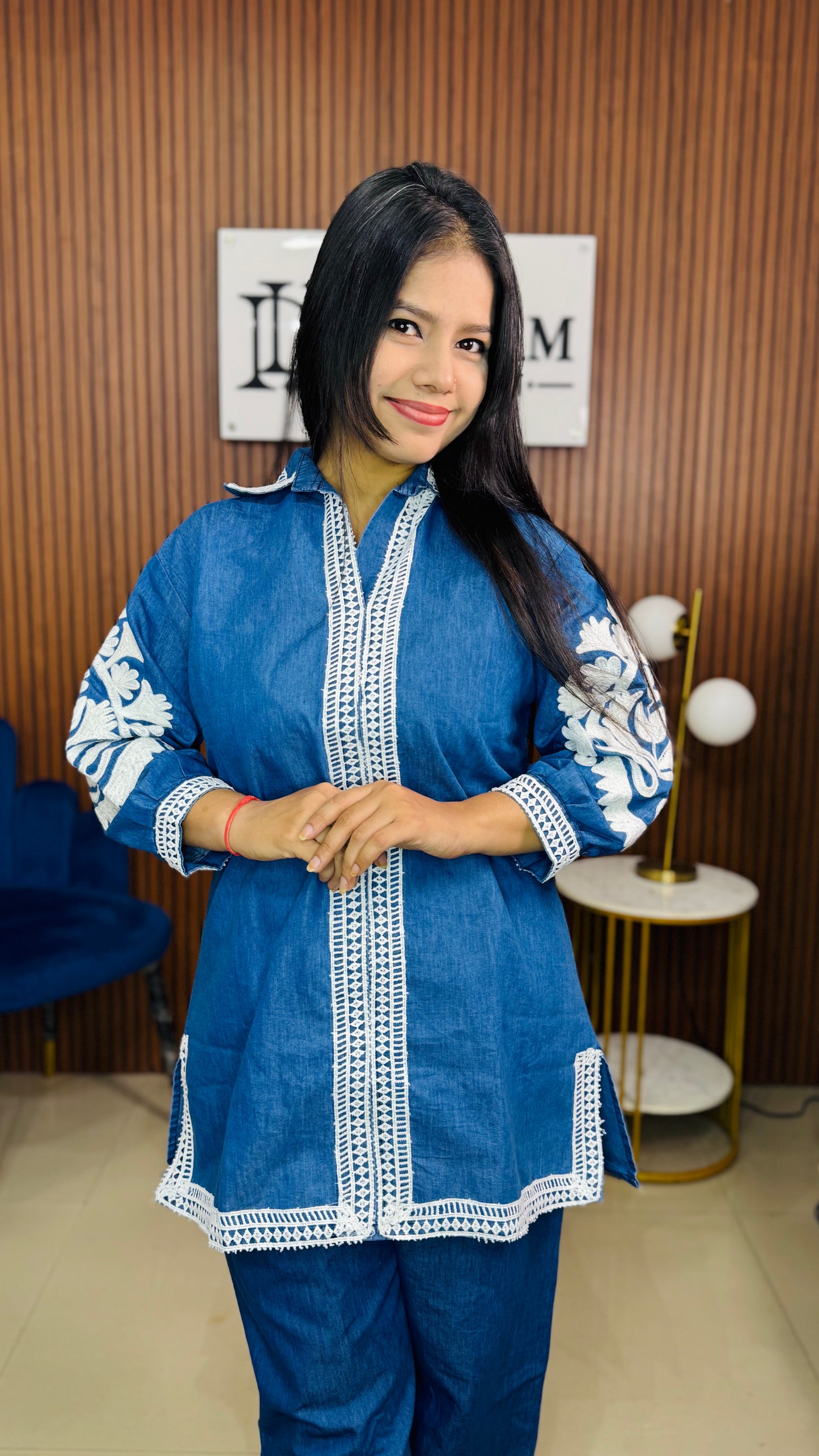 Women's Denim Blue Embroidered Co-ord Set | Casual Western Wear