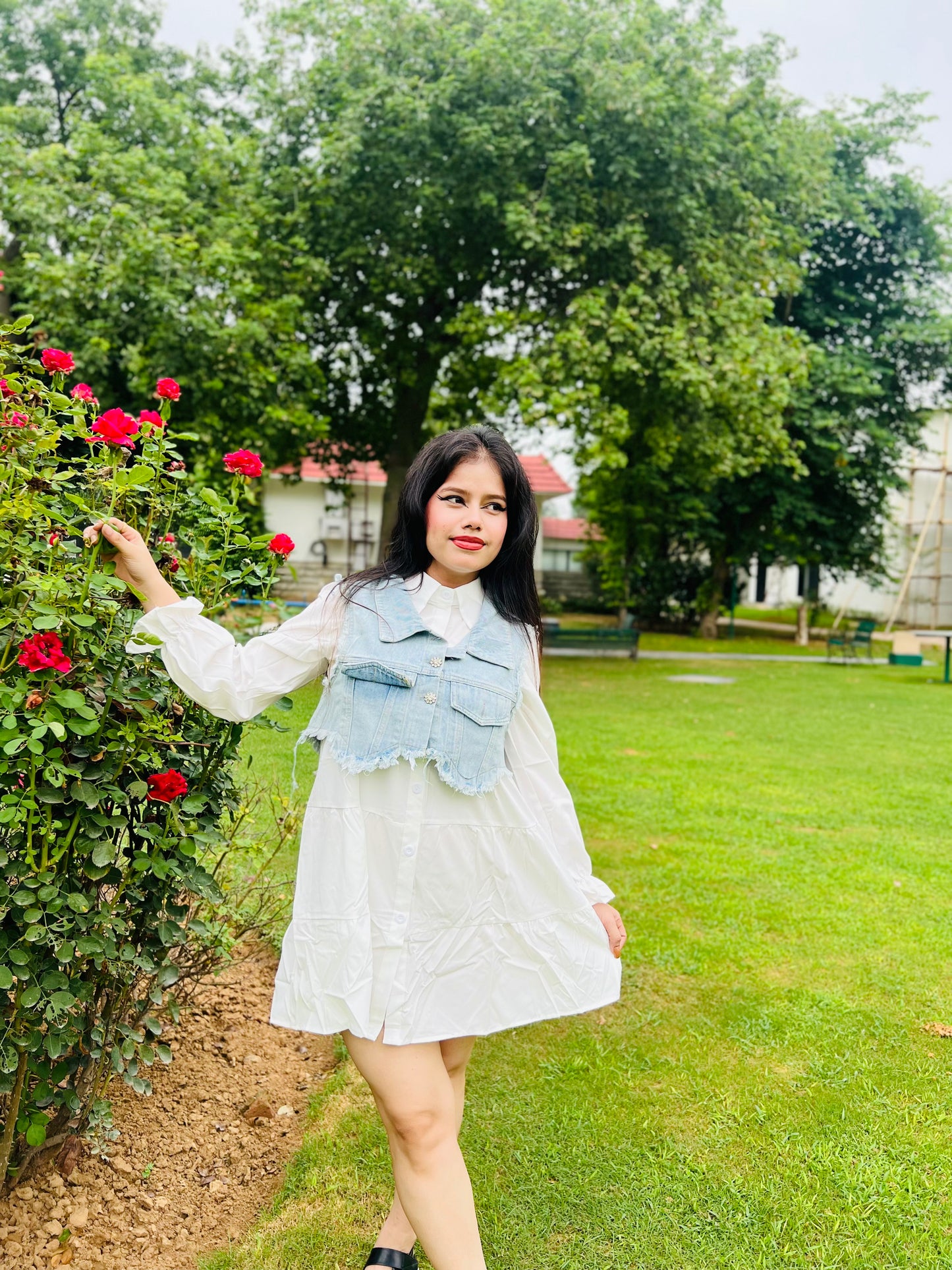 Western Mini Dress with Denim Shrug & Long Sleeves