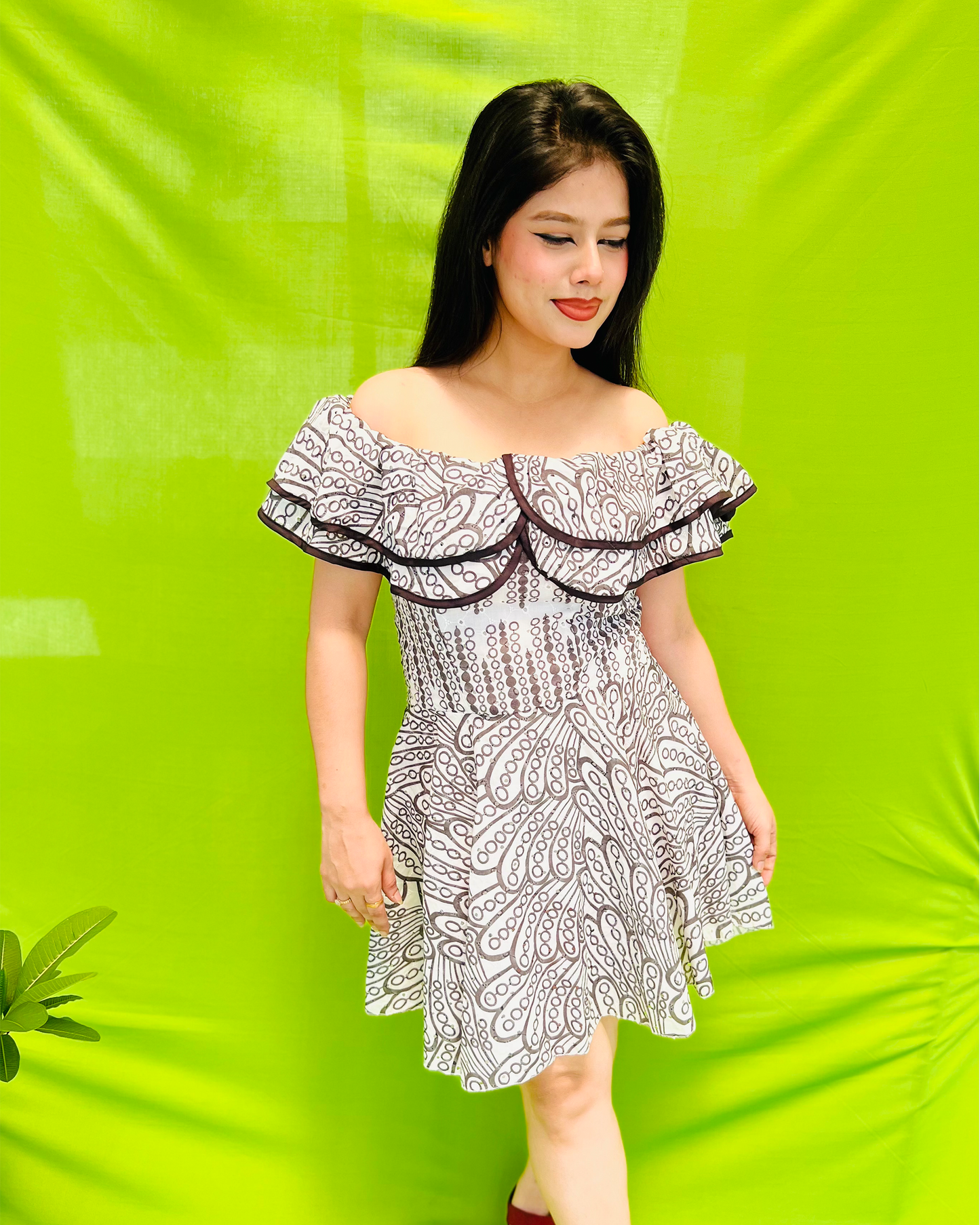 Dream Design Women's Cotton Off-Shoulder Dress β Colorful Floral Print | Lightweight & Comfortable for Beach & Casual Wear