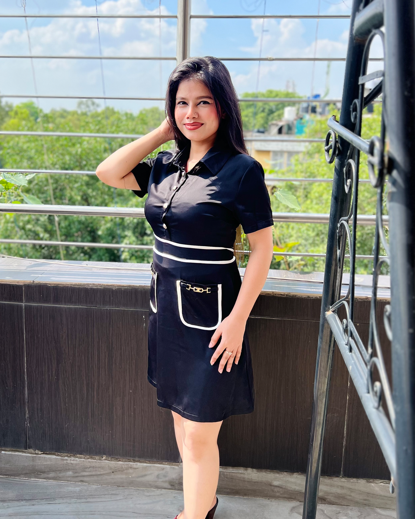 Dream Design Collar Neck Dress for Women with 2 Front Pockets β Casual & Workwear Button-Down Outfit | Lightweight & Comfortable