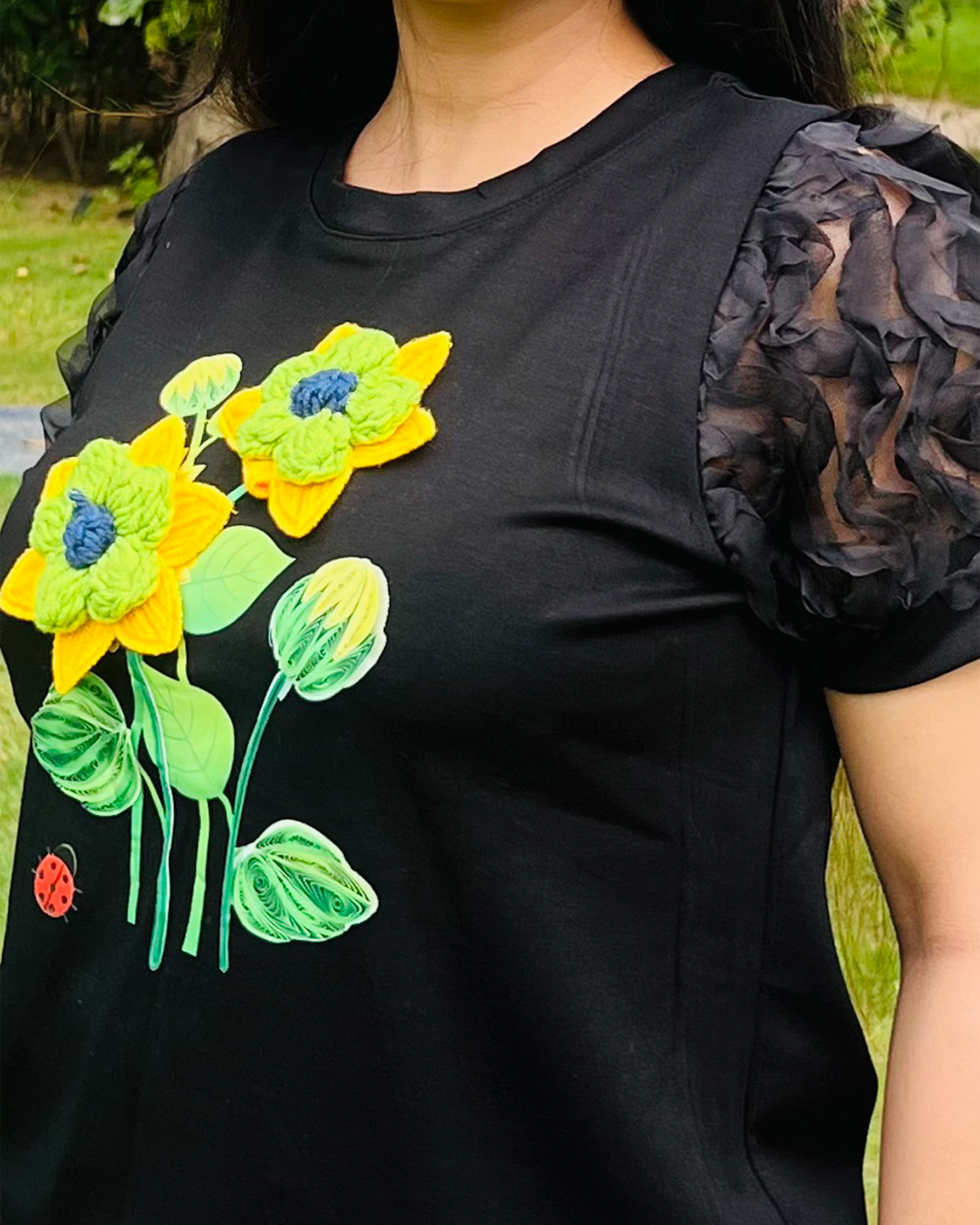 Dream Design Stylish Women's Thread Work Top β Floral Embroidered Short Sleeve Round Neck Blouse for Casual Fashion