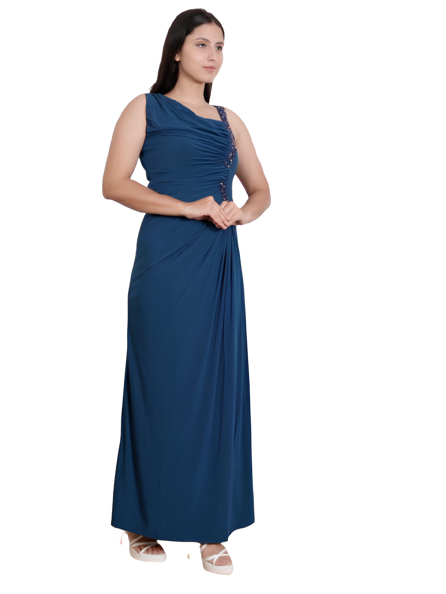 Dream Design Elegant Sleeveless Long Evening Gown with Rhinestone Embellishments β Formal & Party Wear Dress