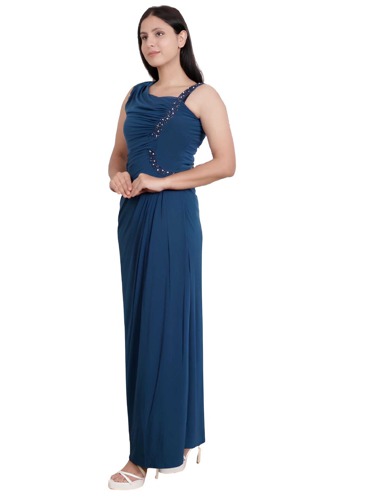 Dream Design Elegant Sleeveless Long Evening Gown with Rhinestone Embellishments β Formal & Party Wear Dress