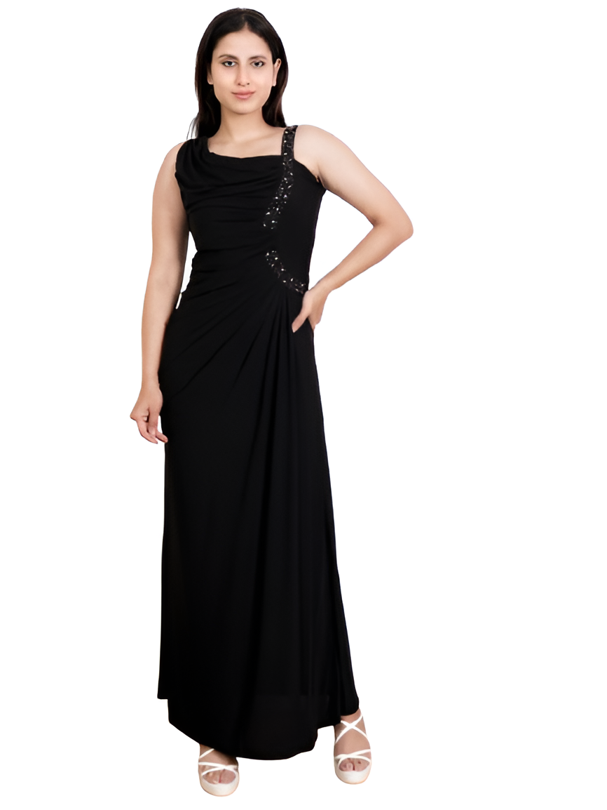 Dream Design Elegant Sleeveless Long Evening Gown with Rhinestone Embellishments β Formal & Party Wear Dress