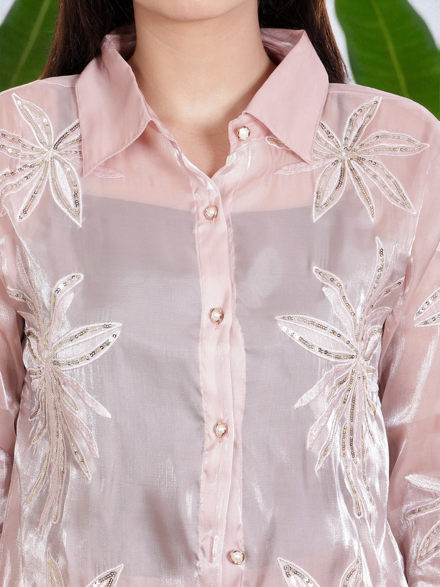 Women’s Embroidered Sheer Shirt with Straight Pants | Stylish Co-Ord Set