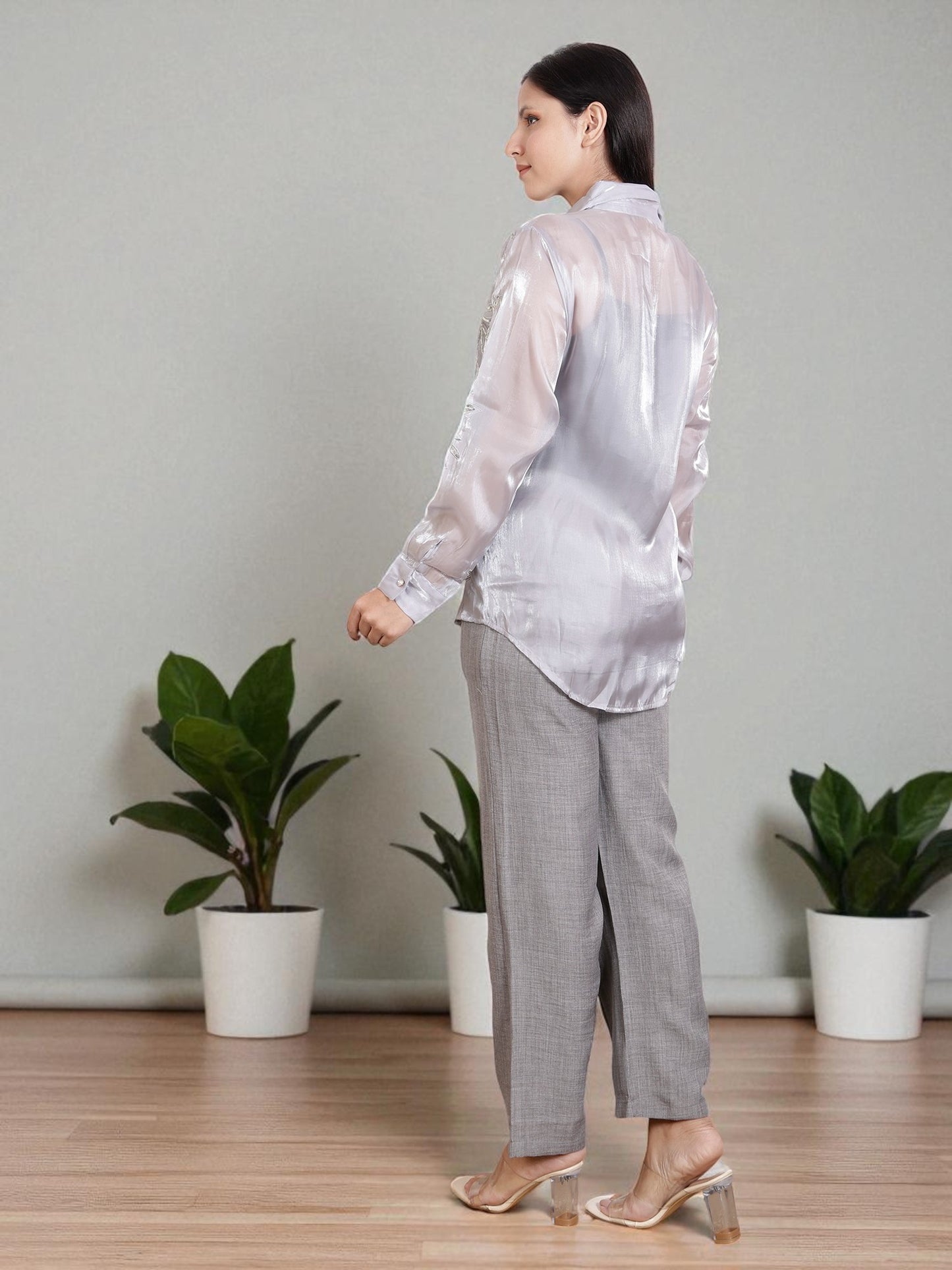 Women’s Embroidered Sheer Shirt with Straight Pants | Stylish Co-Ord Set