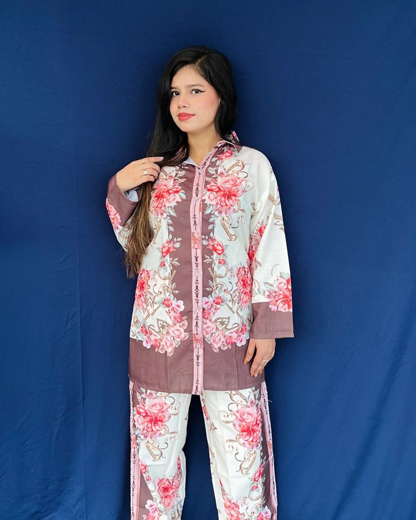 Designer Co-Ord Set | Women’s Floral Shirt and Pant Matching Set