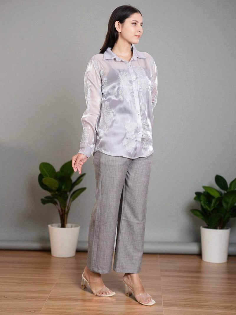 Elegant Two Piece Co-Ord Set for Women – Satin Shirt with Pants