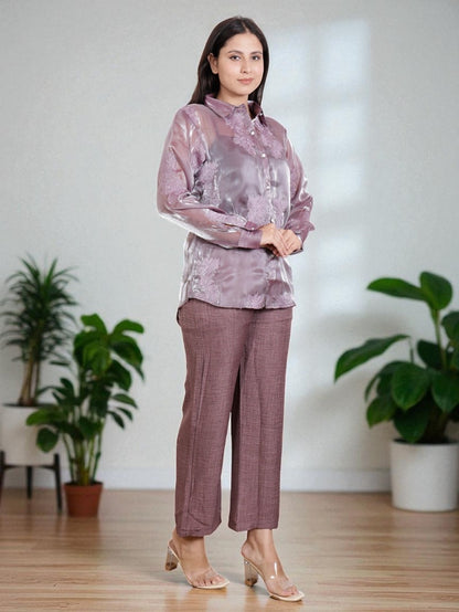 Elegant Two Piece Co-Ord Set for Women – Satin Shirt with Pants