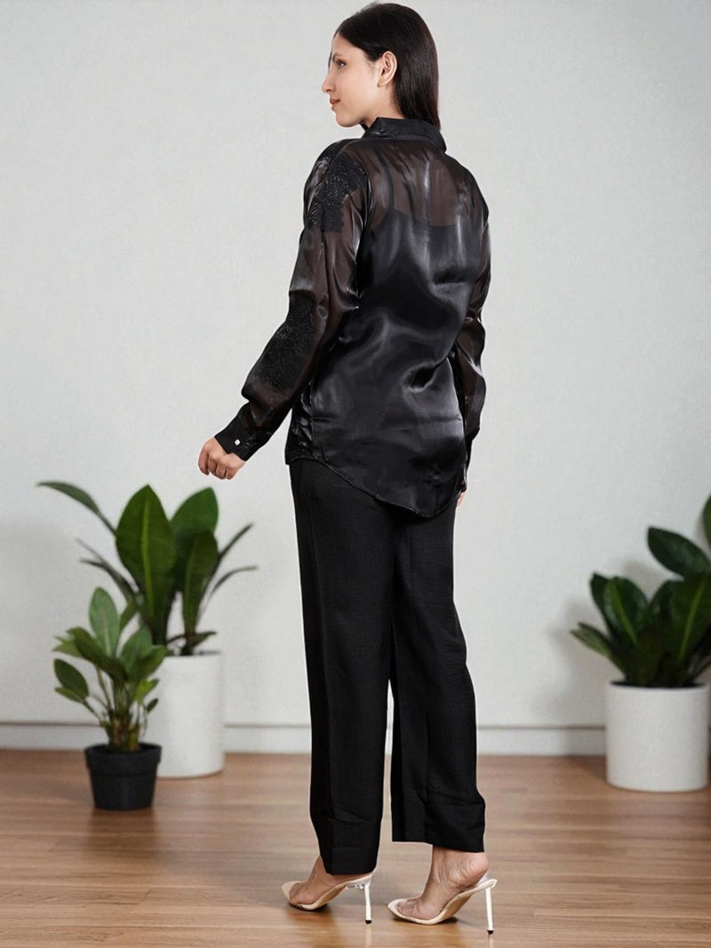 Elegant Two Piece Co-Ord Set for Women – Satin Shirt with Pants