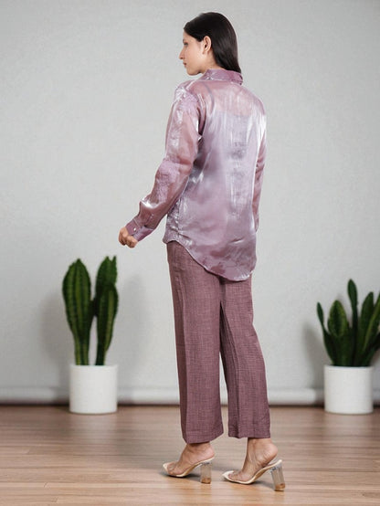 Elegant Two Piece Co-Ord Set for Women – Satin Shirt with Pants