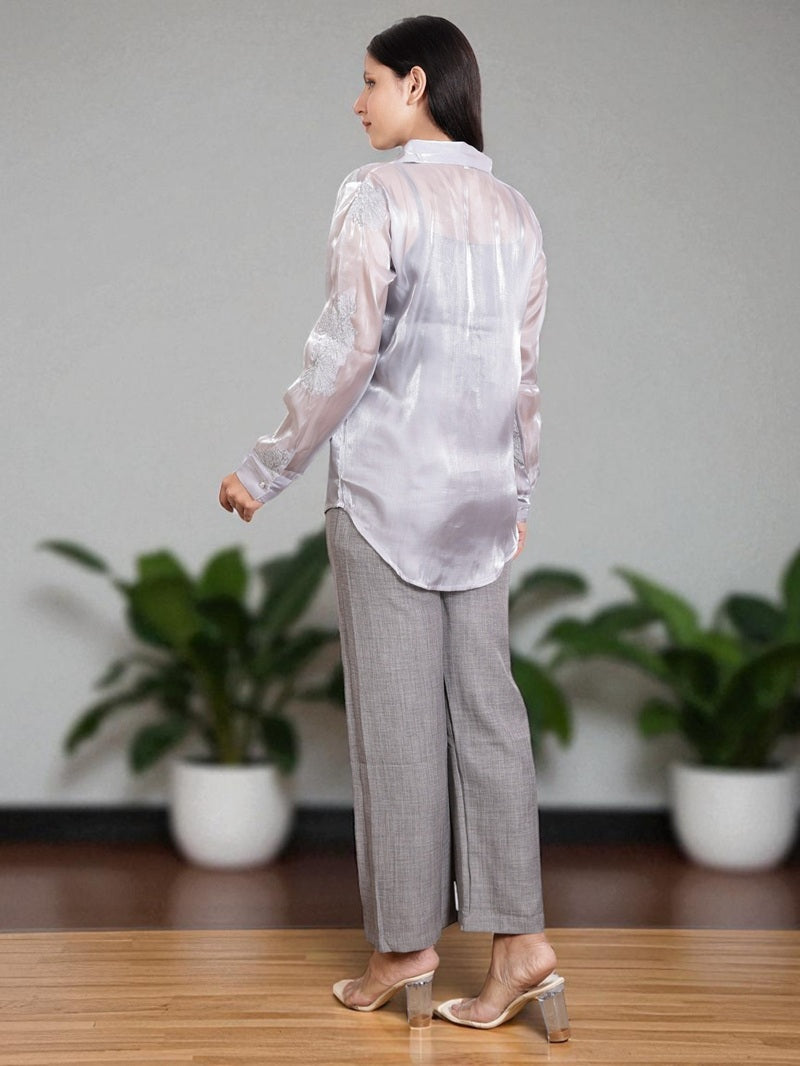 Elegant Two Piece Co-Ord Set for Women – Satin Shirt with Pants