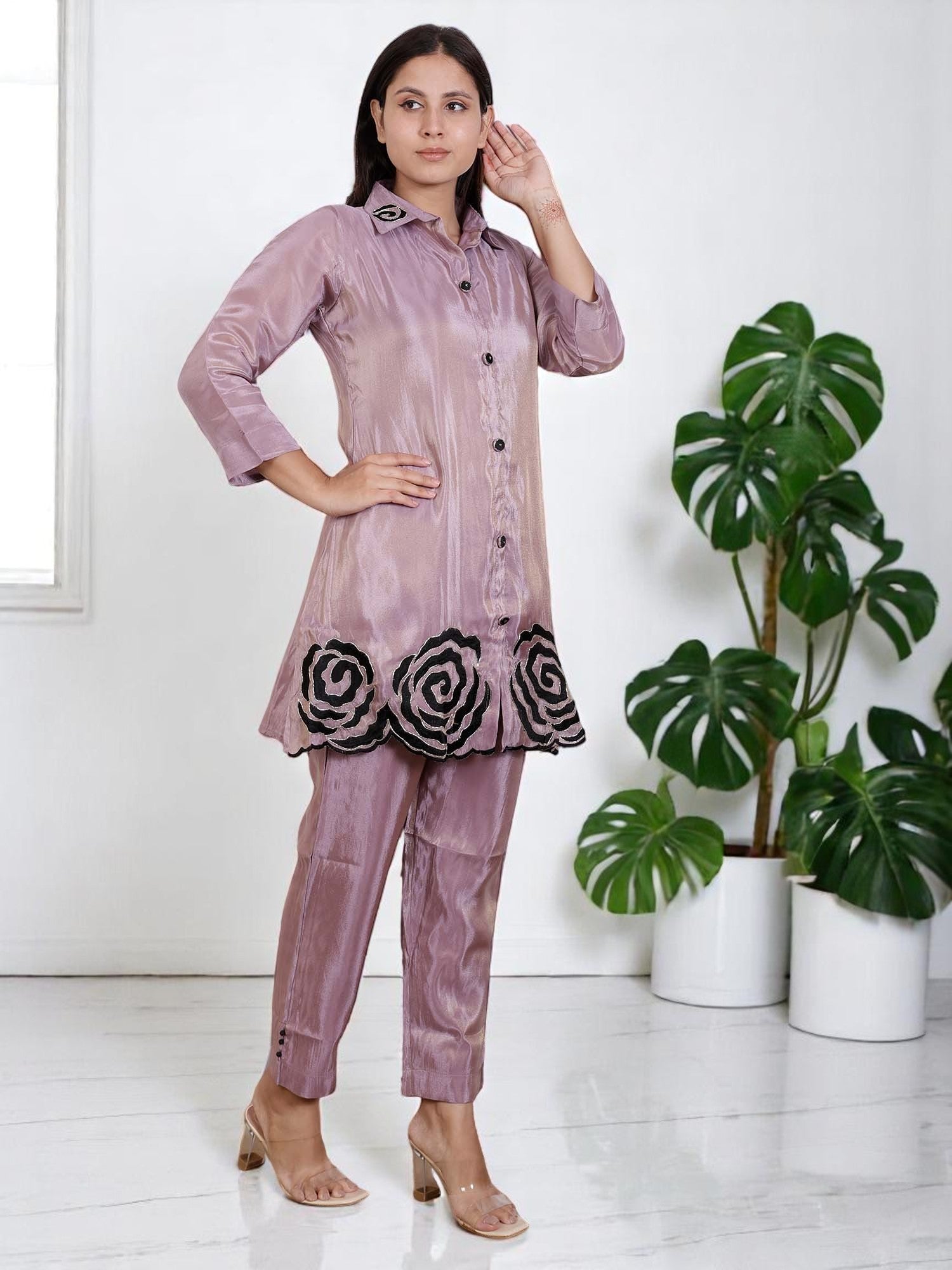 Stylish Designer Mauve Embroidered Co-Ord Set for Party & Festive Wear for Women & Girl's