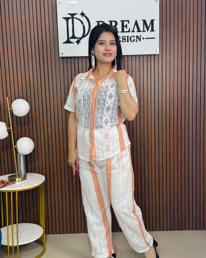 Bold & Breezy Chic Co-ord Set – Vibrant Color Stripes on White Base