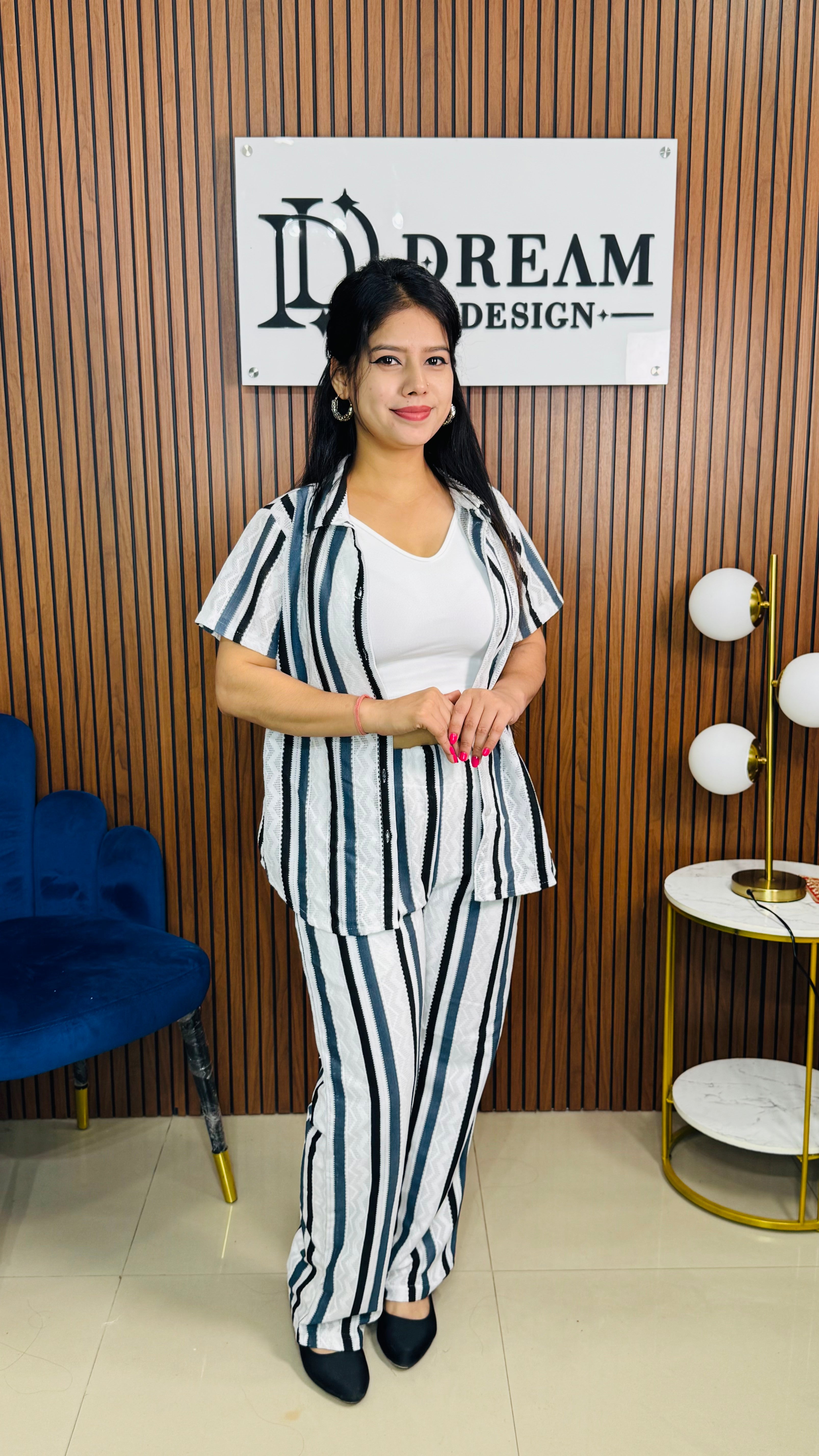 Crosia Lining 3 Piece Co-ord Set For Women | Relaxed Fit with Classic Stripes