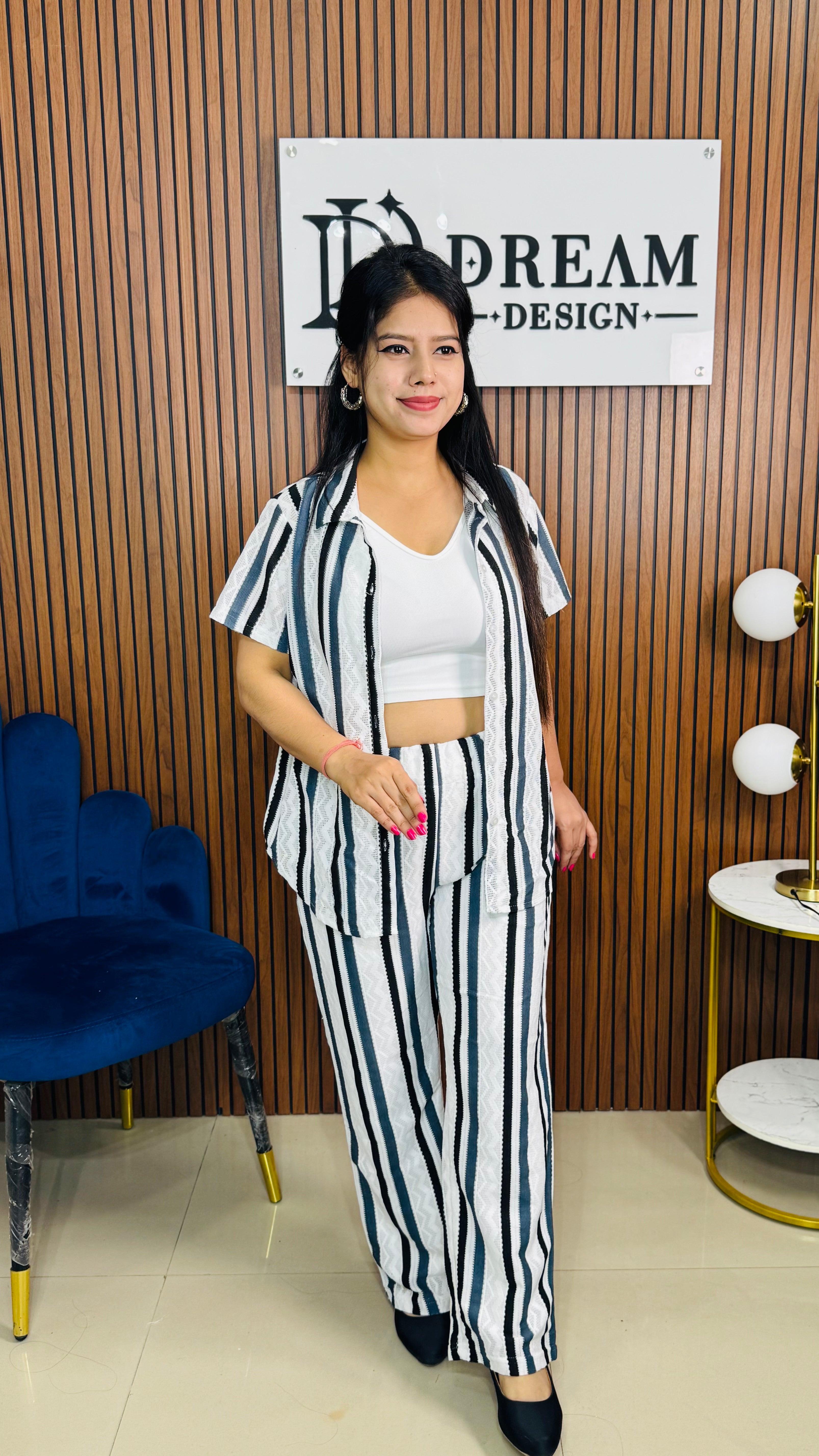 Crosia Lining 3 Piece Co-ord Set For Women | Relaxed Fit with Classic Stripes