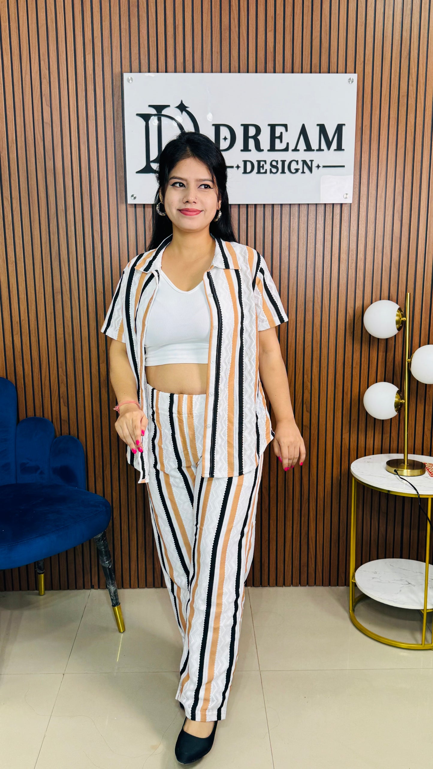 Crosia Lining 3 Piece Co-ord Set For Women | Relaxed Fit with Classic Stripes
