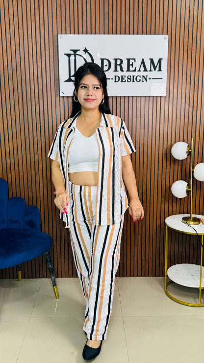 Crosia Lining 3 Piece Co-ord Set For Women | Relaxed Fit with Classic Stripes