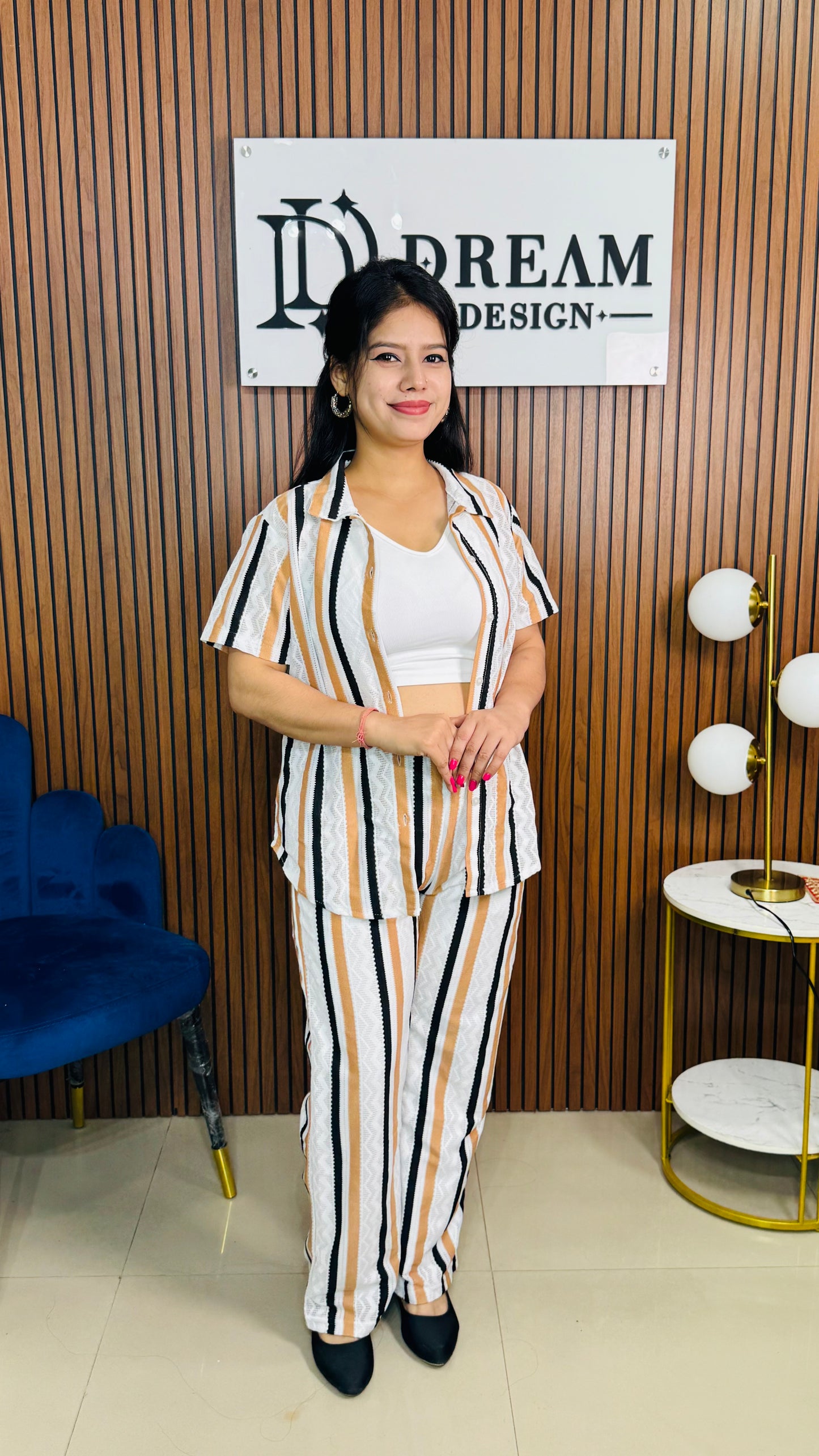 Crosia Lining 3 Piece Co-ord Set For Women | Relaxed Fit with Classic Stripes
