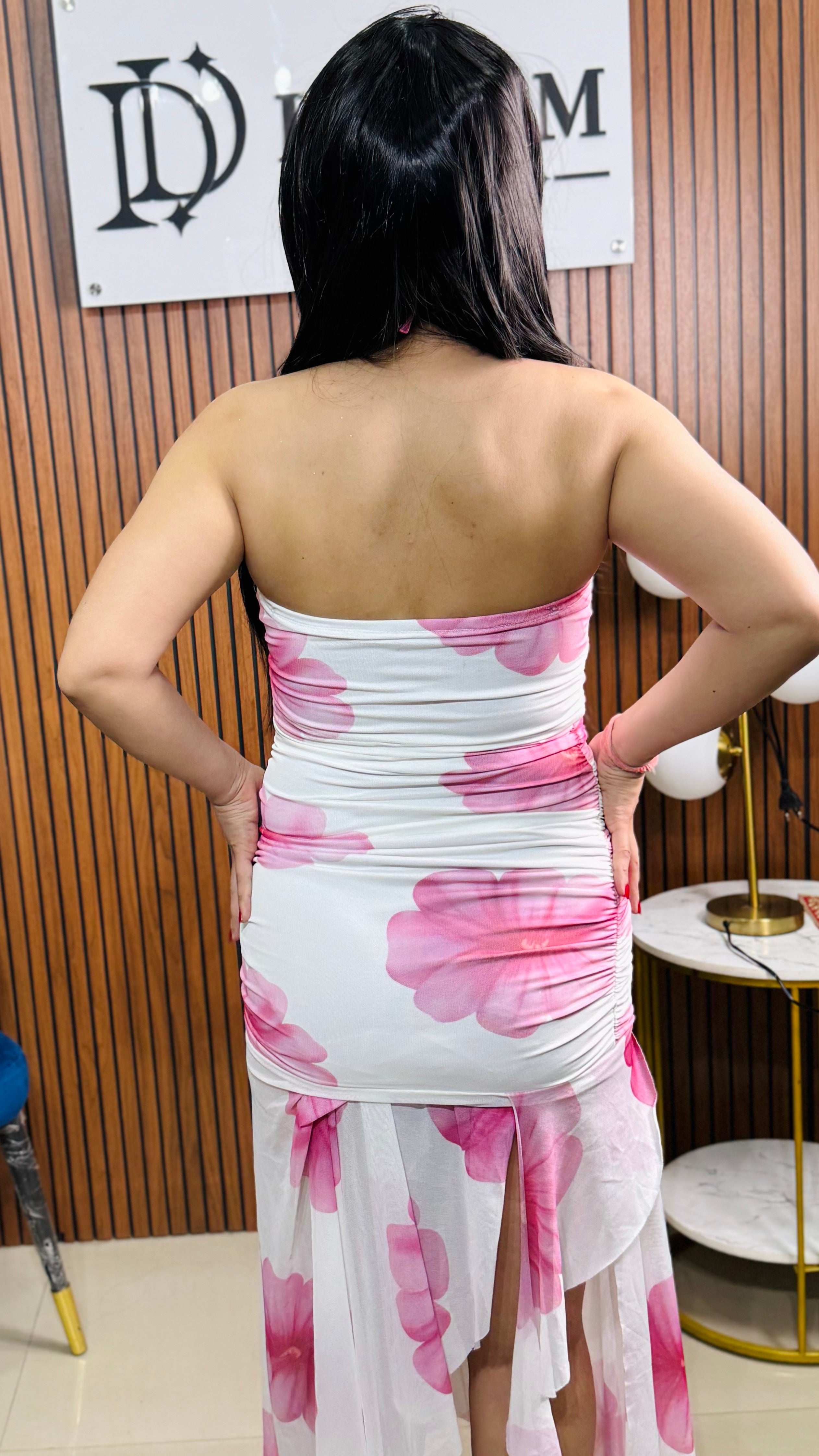 Womens Strapless Floral Dress Elegant Party & Beach Wear