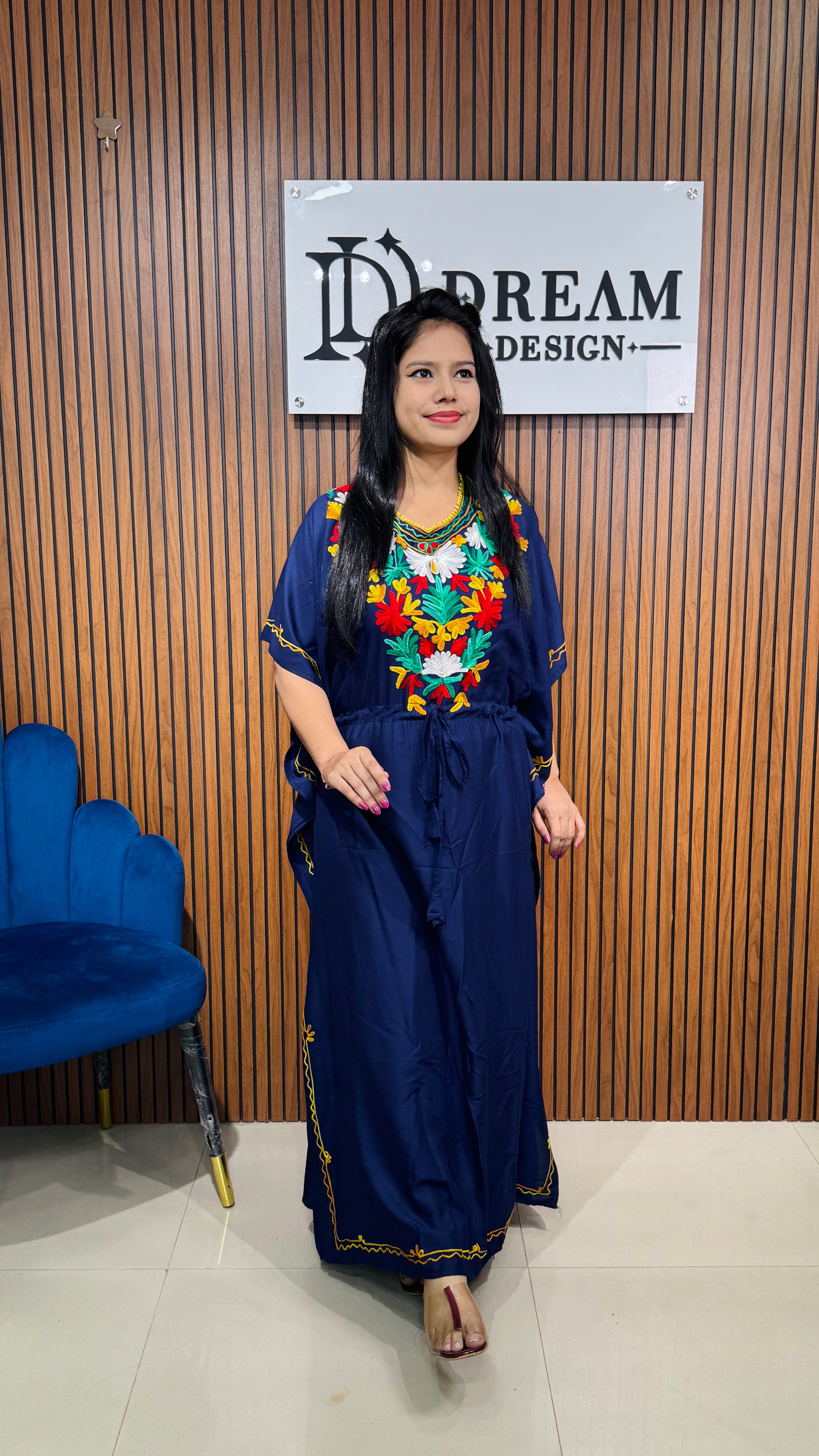 Women’s Embroidered Kaftan Dress | Elegant Ethnic Lounge Wear