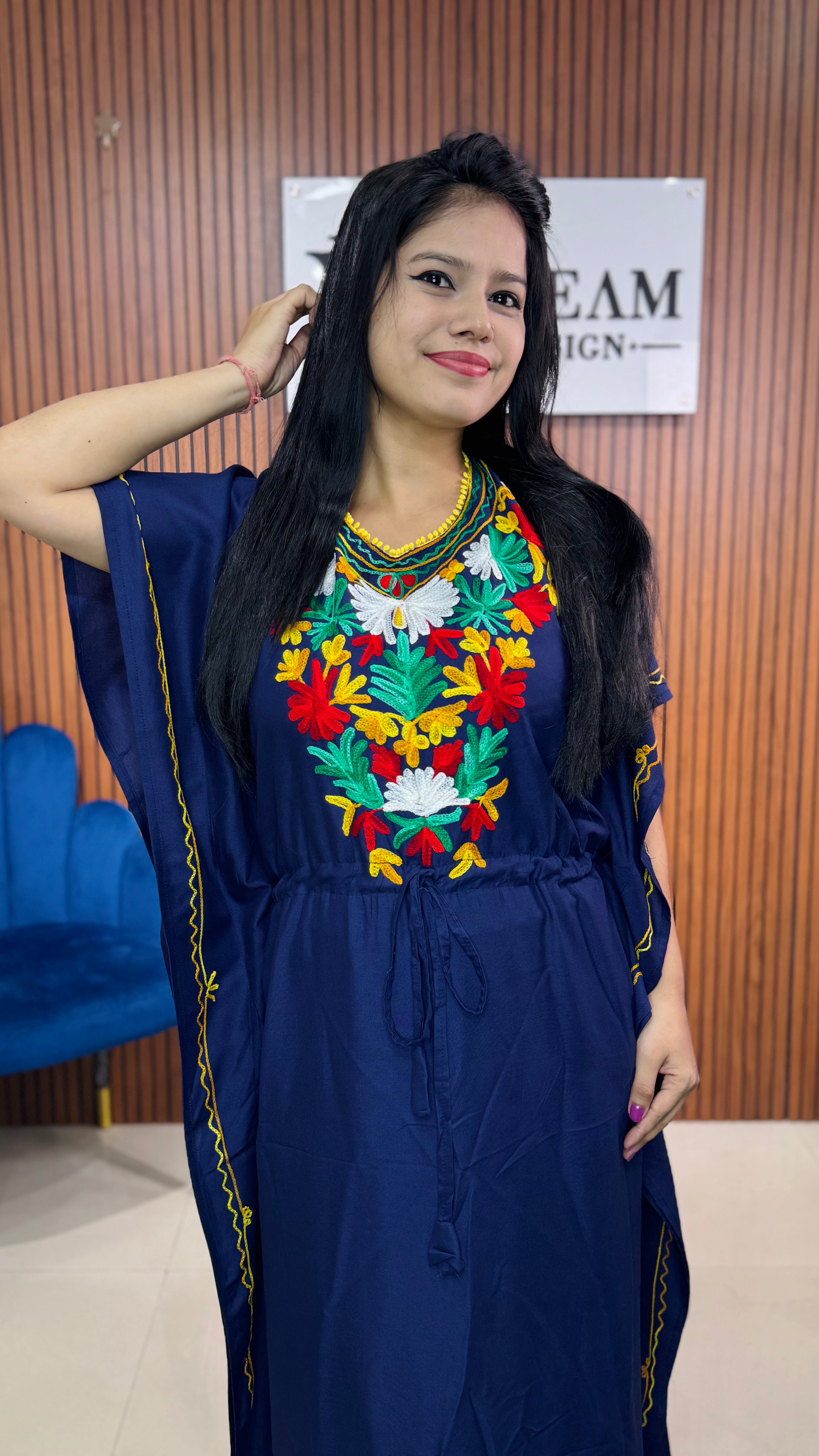Women’s Embroidered Kaftan Dress | Elegant Ethnic Lounge Wear