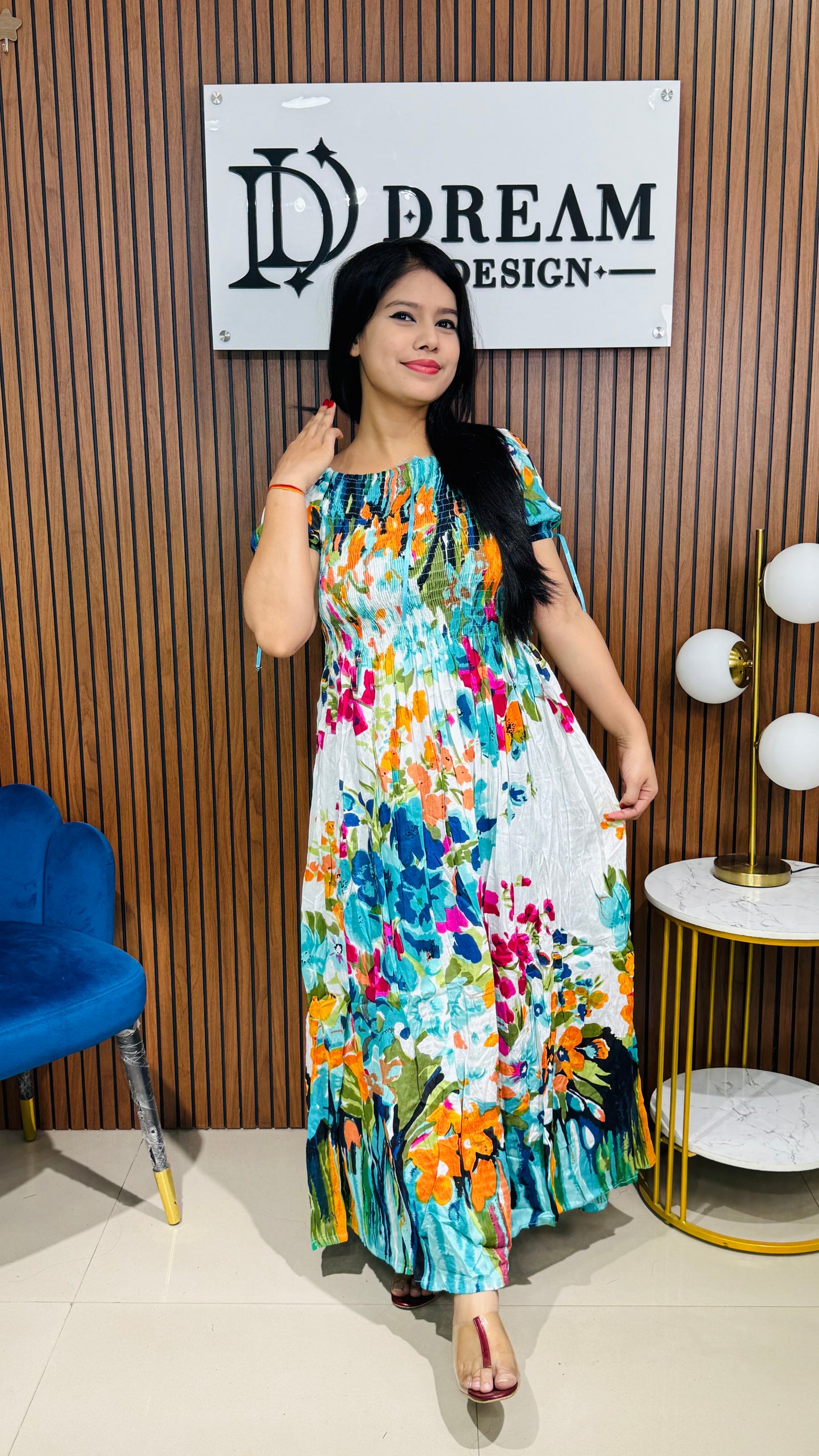 Designer Ethnic Long Dress with Floral Motifs – Casual & Festive Wear