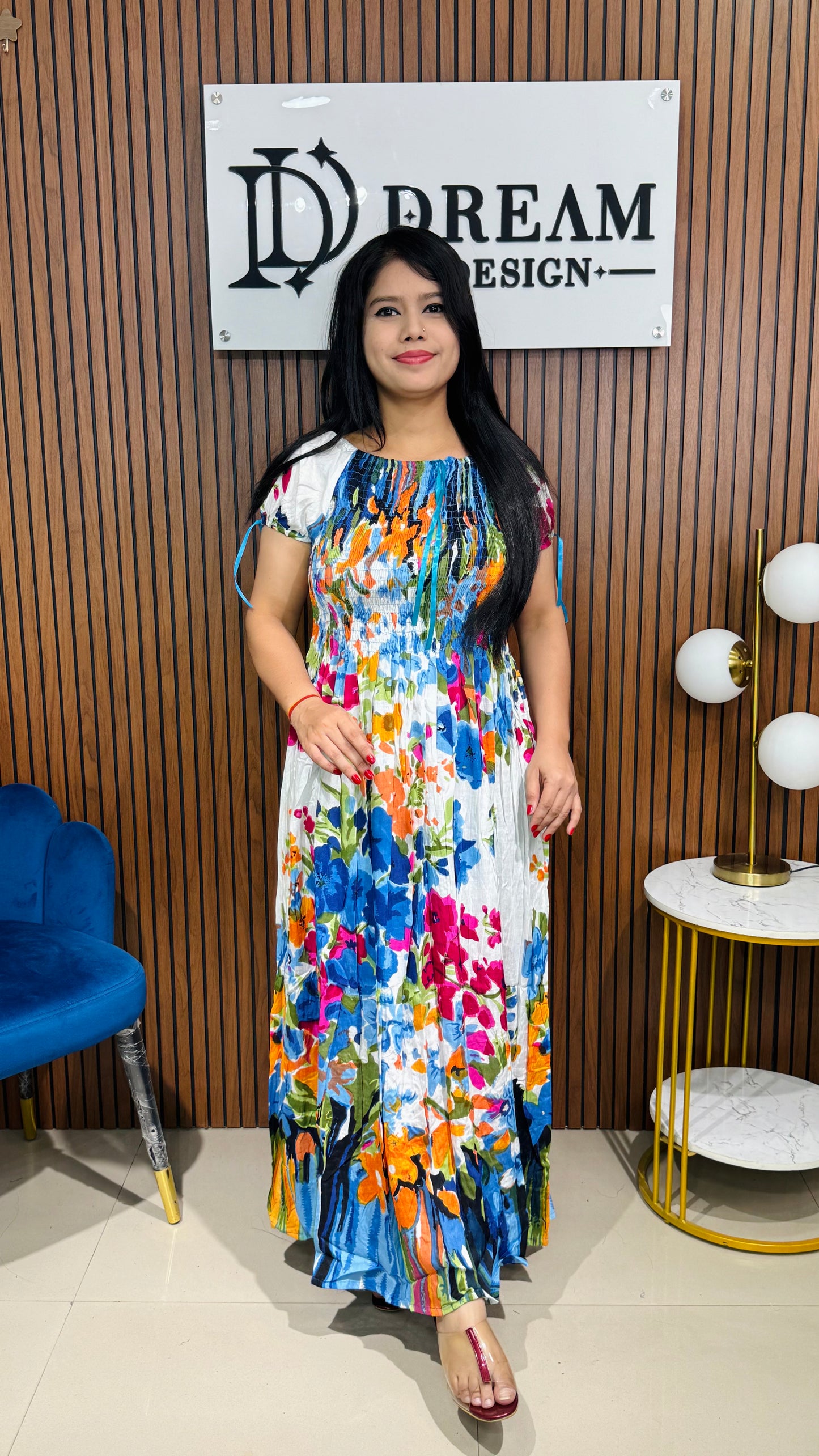 Designer Ethnic Long Dress with Floral Motifs – Casual & Festive Wear