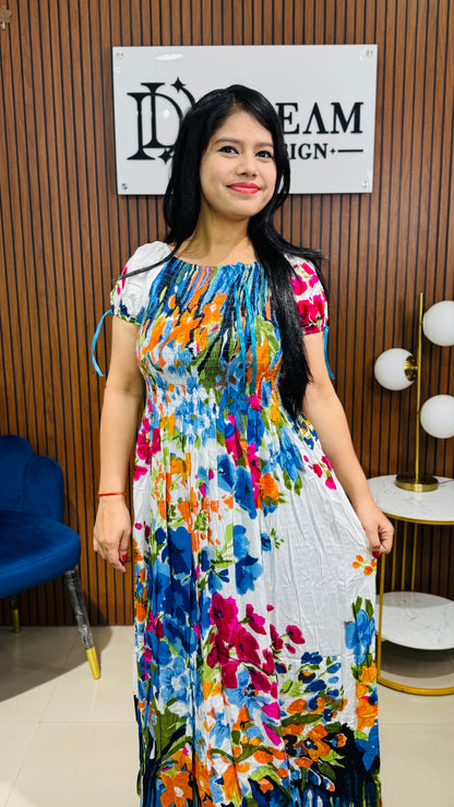 Designer Ethnic Long Dress with Floral Motifs – Casual & Festive Wear