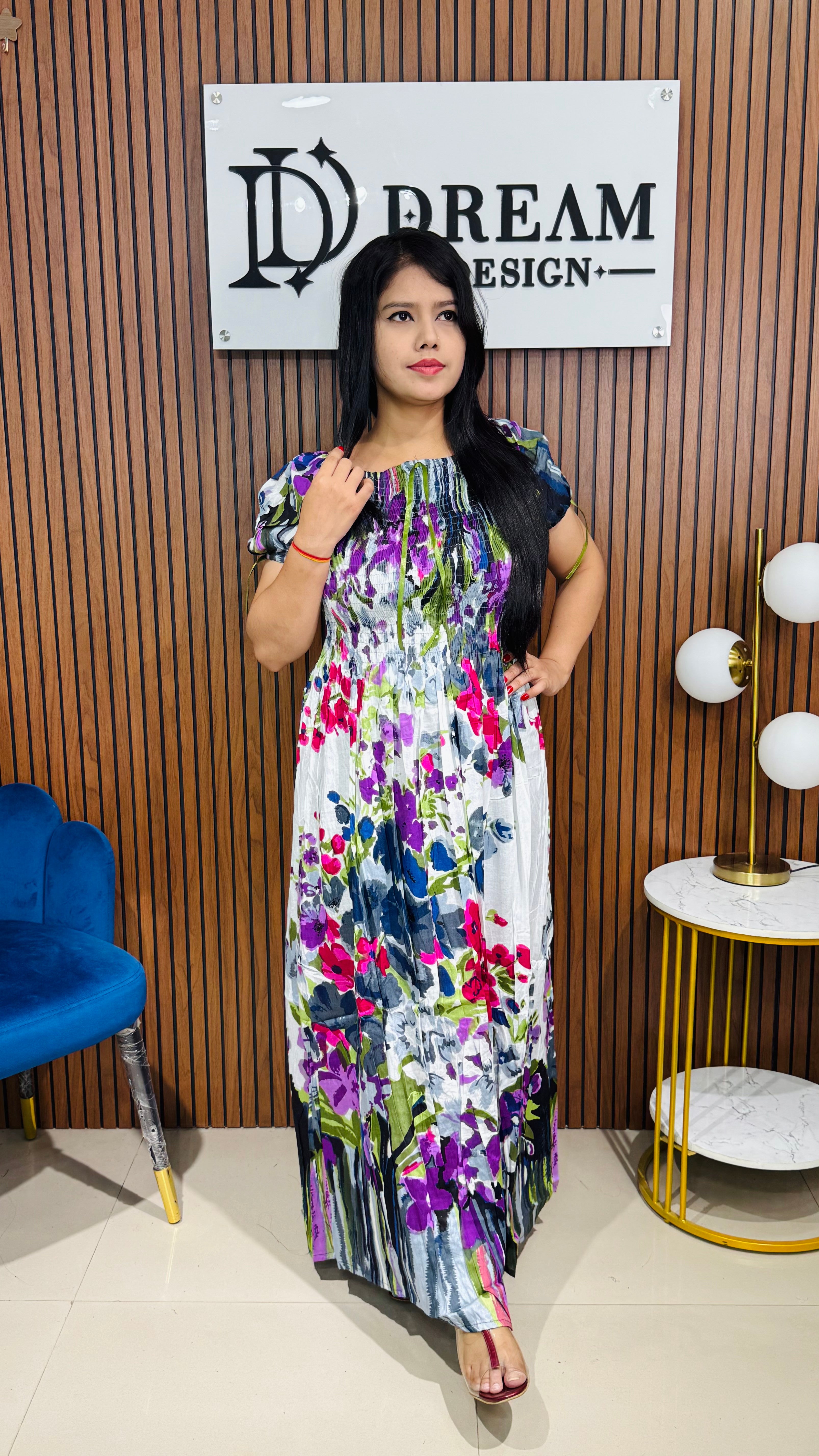 Designer Ethnic Long Dress with Floral Motifs – Casual & Festive Wear