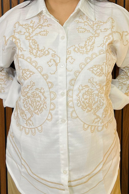 Elegant Two-Piece Co-Ord Set | Embroidered Shirt & Straight Pants