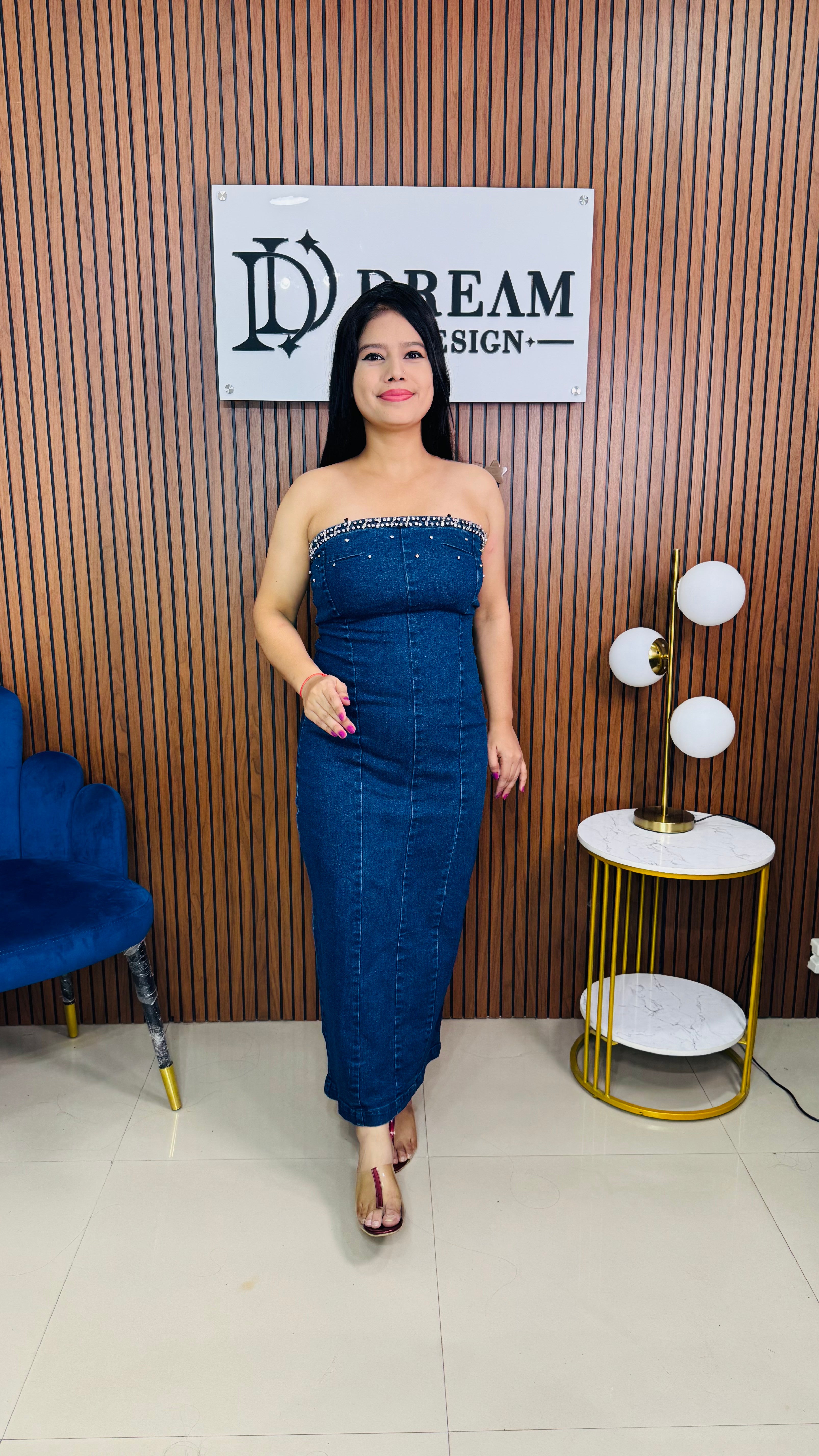 Trendy Strapless Denim Bodycon Dress for Women
