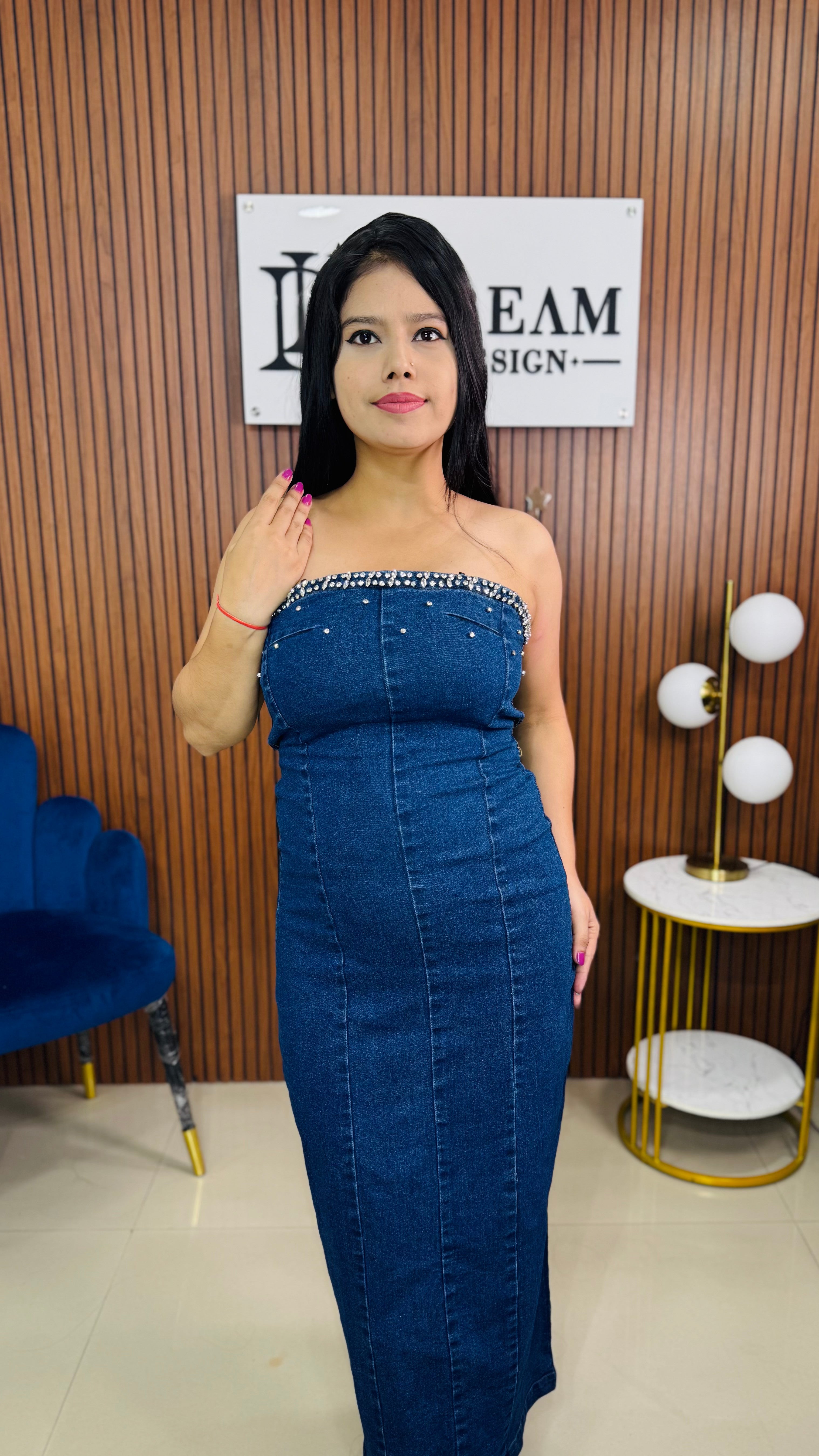 Trendy Strapless Denim Bodycon Dress for Women